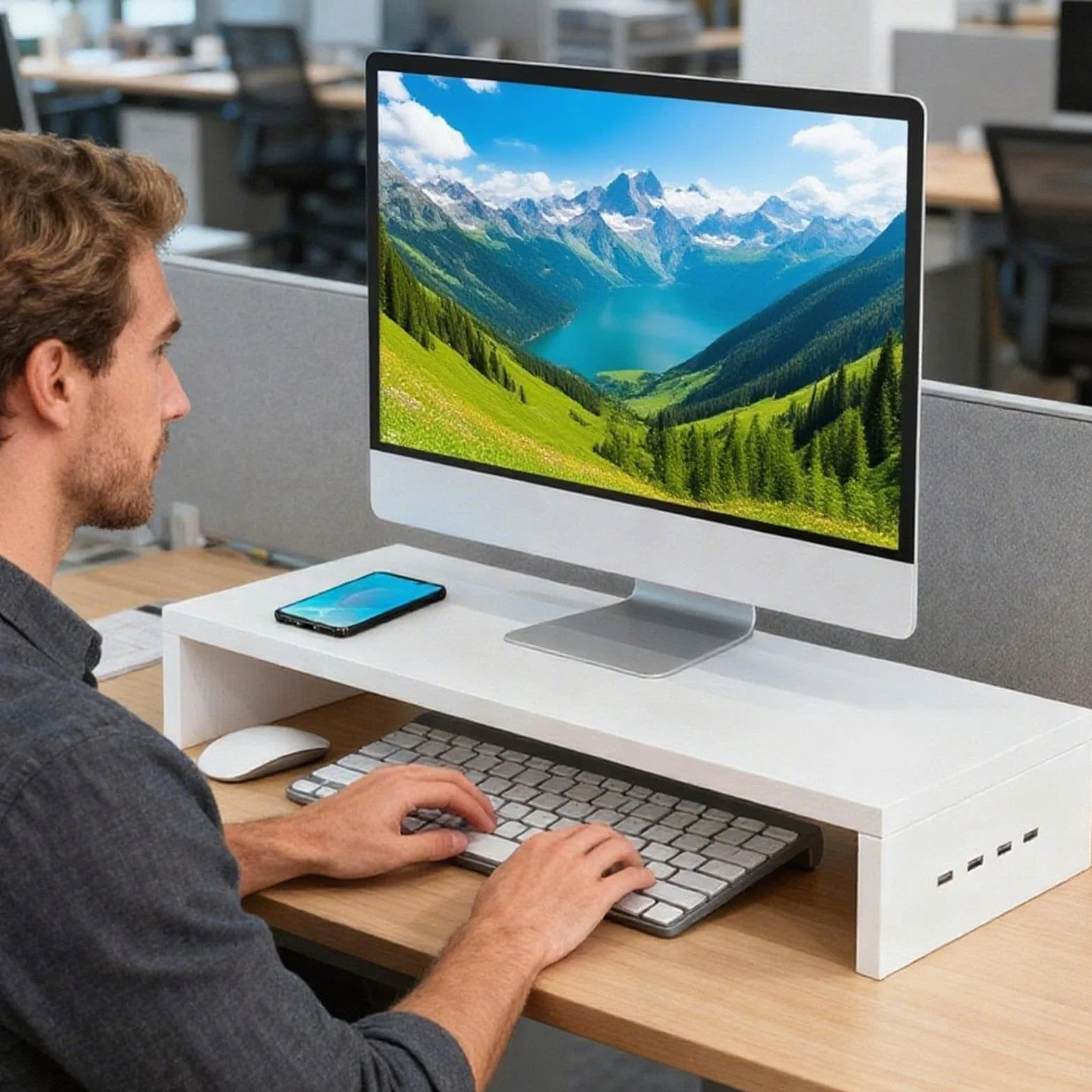 Monitor podnoszący: 3-calowy na biurko zapewnia ergonomiczny komfort | oszczędność miejsca z funkcją ładowania, na laptopa do szkolnego pokoju zabaw