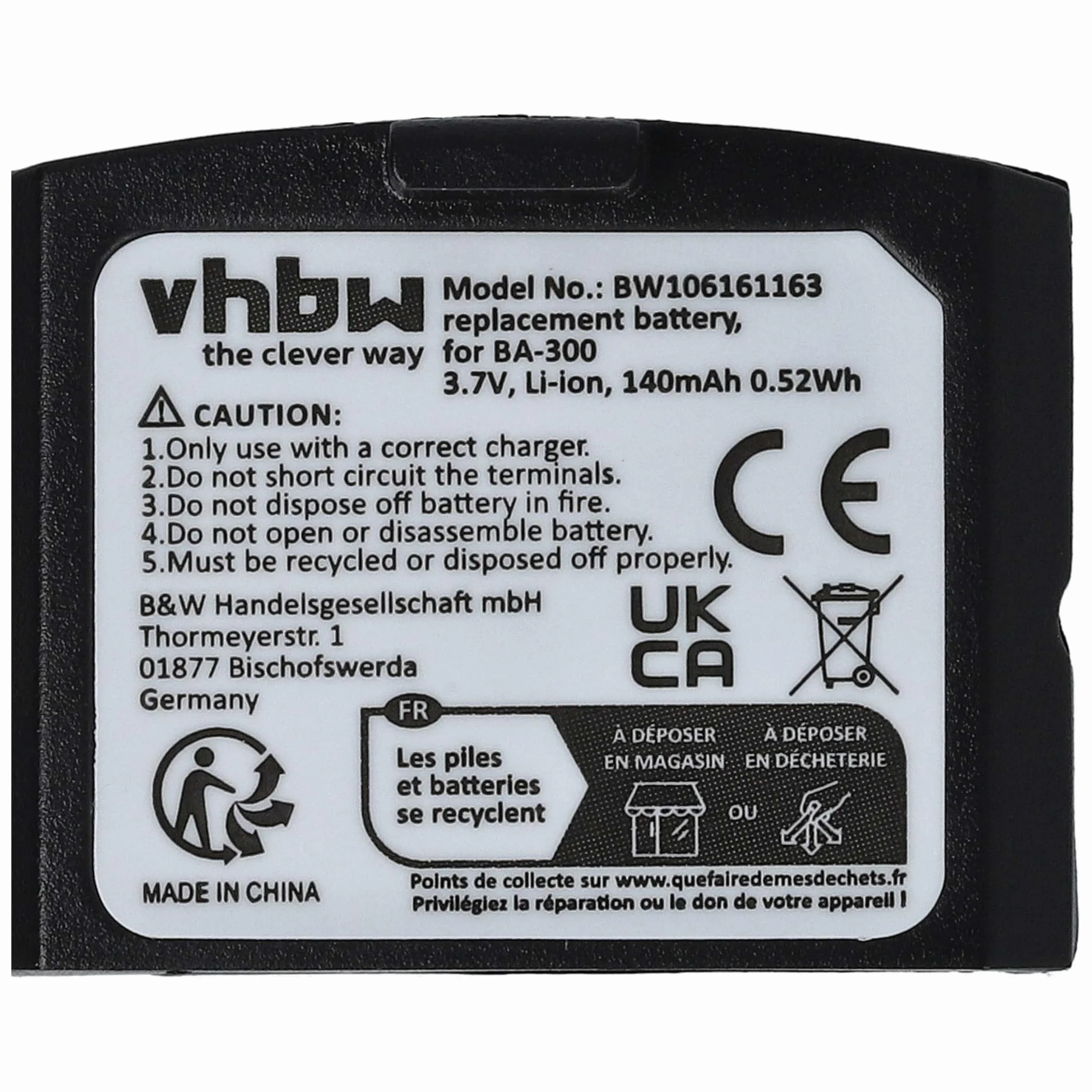 Sennheiser vhbw Akumulator 140 mAh 3,7 V do słuchawek Set 830 S, Set 840 S jak BA-300