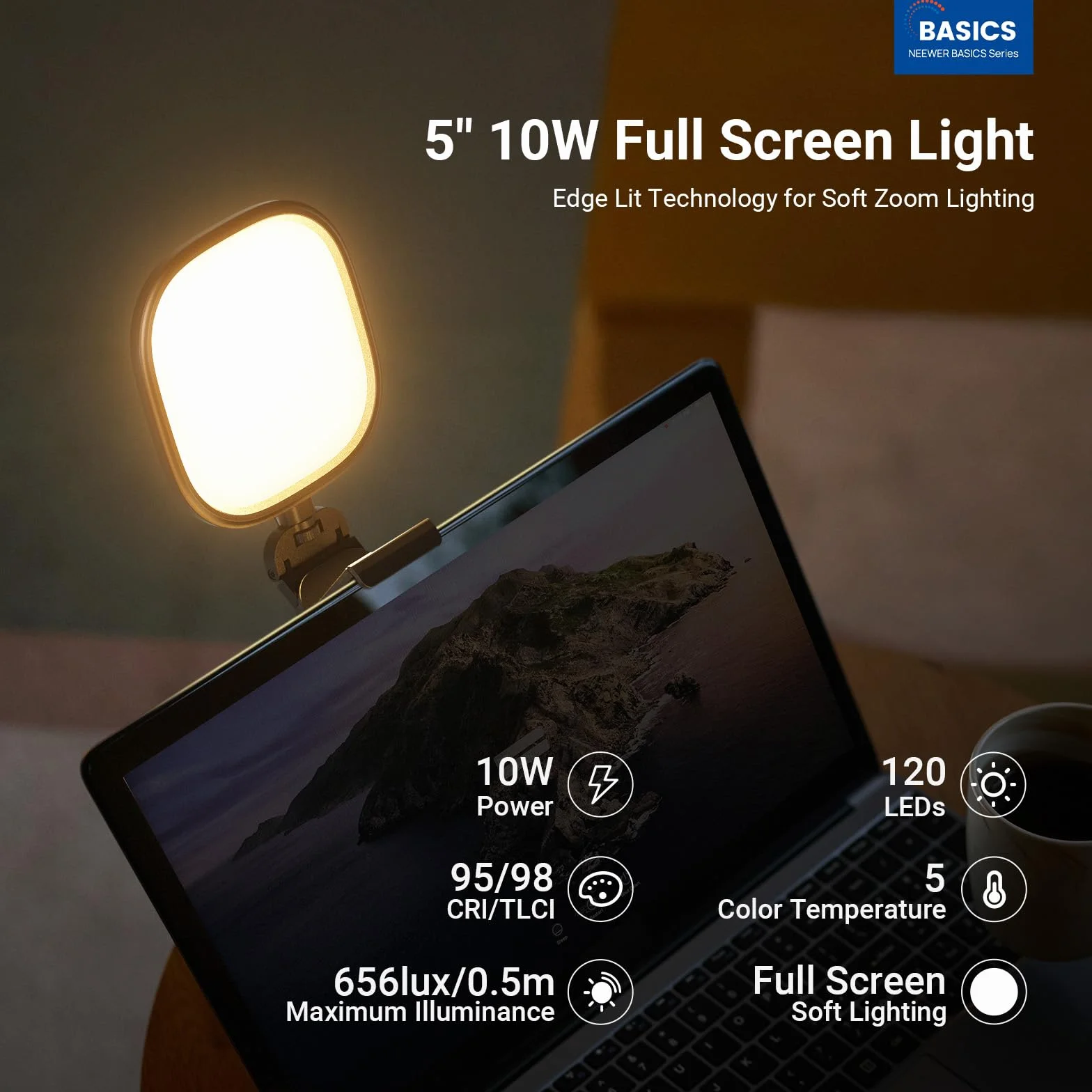 NEEWER Basics podświetlany kij do monitora 5" 10 W z podstawką, dwukolorowy panel USB LED, CRI95, lampa biurkowa do laptopa, kamera internetowa, wideokonferencje, zoom, połączenia, streaming, NL10