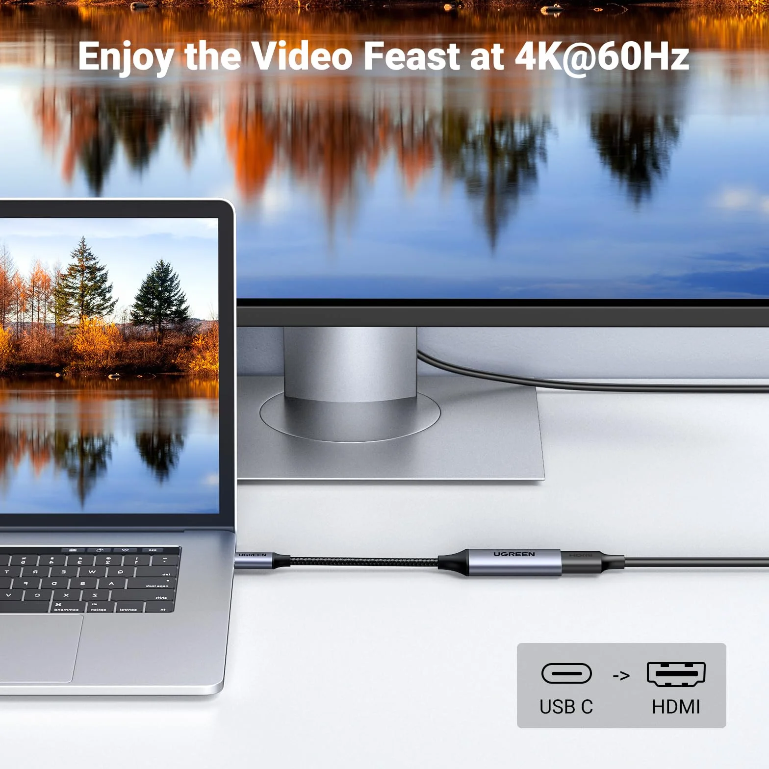 UGREEN Adapter USB-C na HDMI 4K@60Hz Thunderbolt 3/4 Konwerter Typu C kompatybilny z iPhonem 15 Macbook iPad