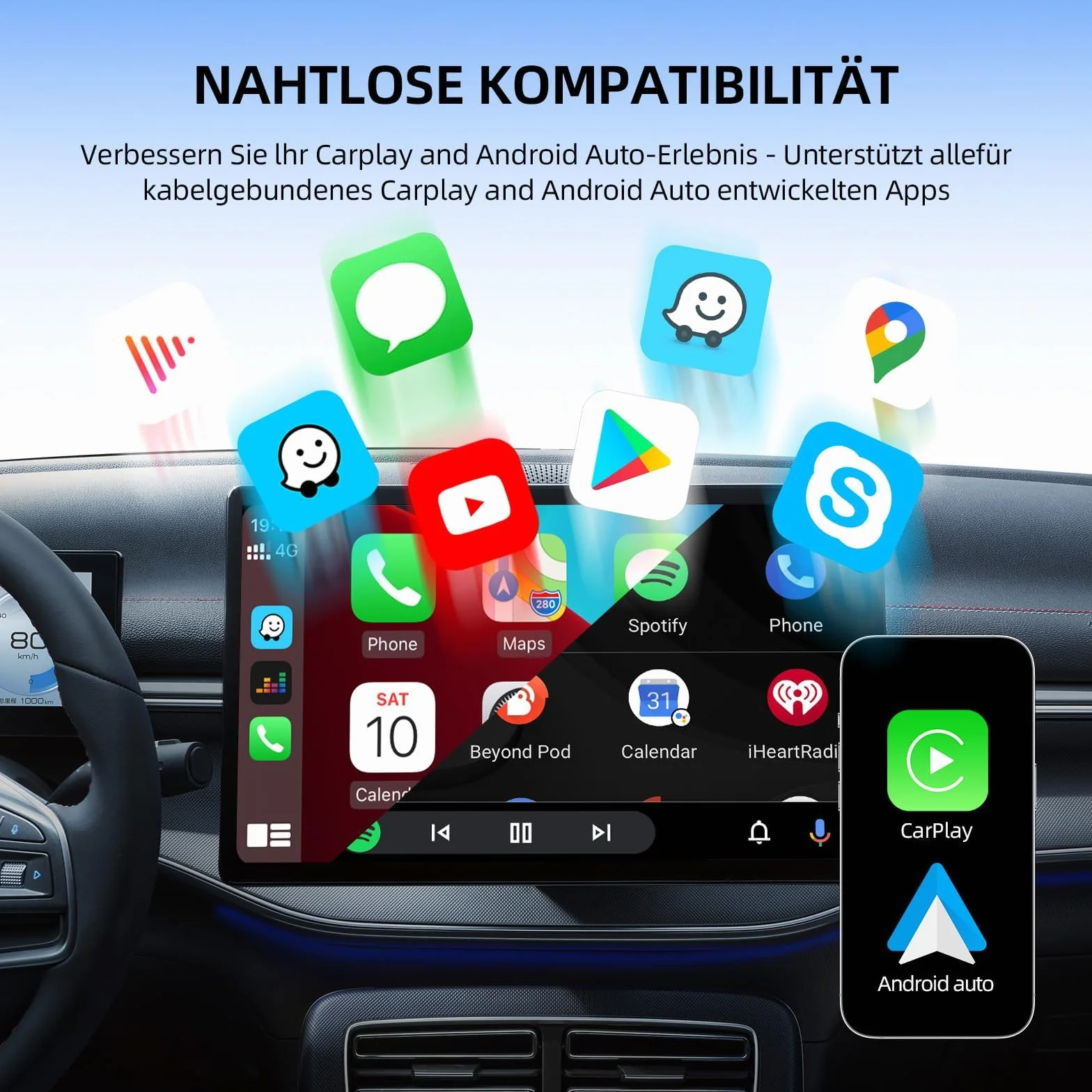 Bezprzewodowy adapter CarPlay Android Auto 2 w 1, Plug and Play, 2025, do samochodów z przewodowym CarPaly i Android Auto, obsługuje iOS 10+ i Android 11+