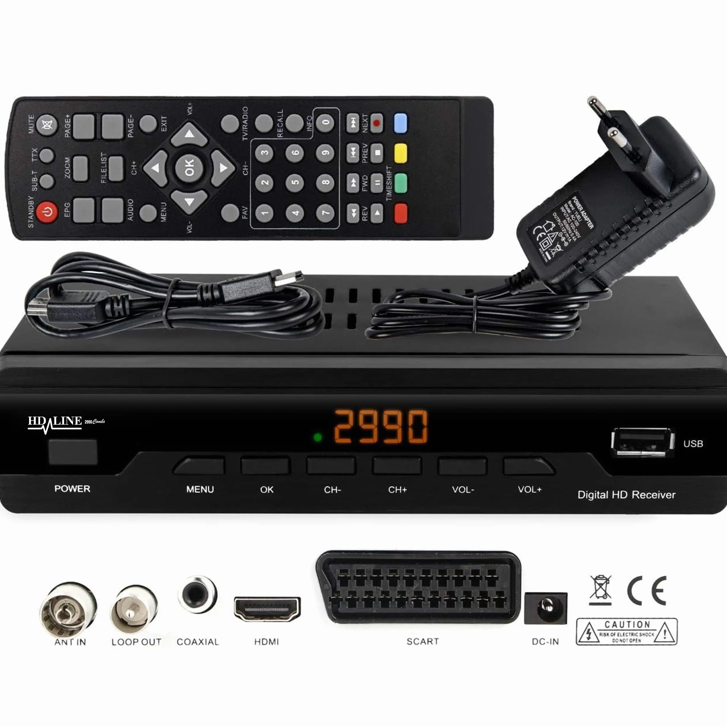 Odbiornik kablowy do telewizji cyfrowej 2990 Combo DVB-C (HDTV, DVB-C / C2, DVB-T/T2, HDMI, SCART, USB 2.0, WLAN opcjonalnie) + kabel HDMI
