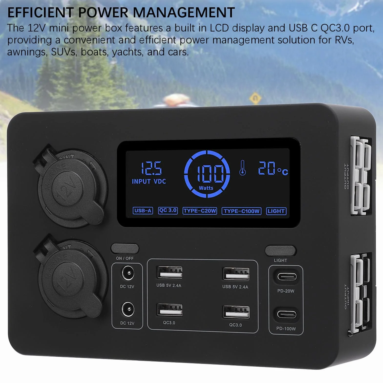 12V Pasuje do Mini Zasilacza Wydajna ładowarka do Wielu urządzeń z Wyświetlaczem LCD Podróży Samochodem RV Boat Przenośna Konstrukcja
