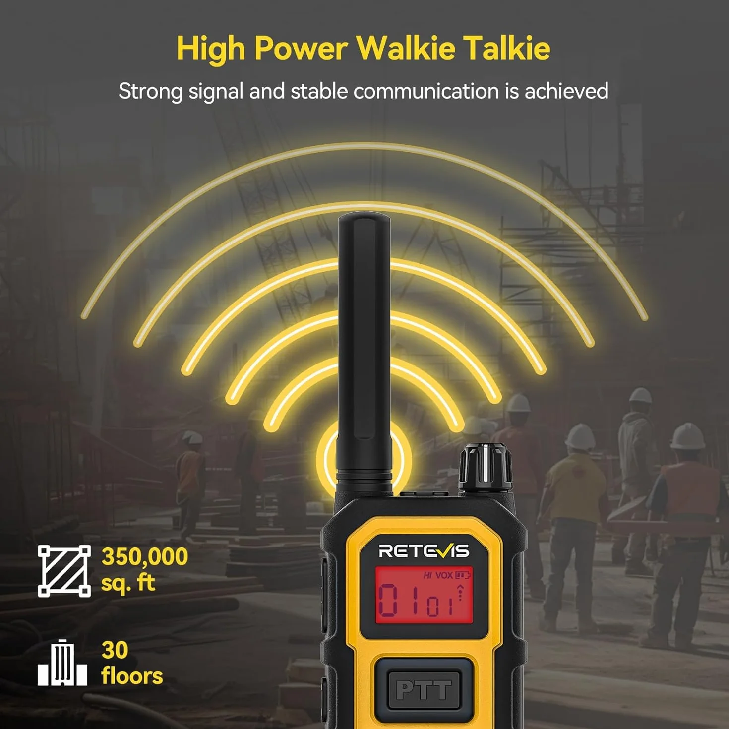 Retevis RB648 Plus Walkie Talkie Dalekiego Zasięgu, Wodoodporne Portofony IP67, 2000 mAh, Typ C, Ręczny Walkie Talkie do Trudnych Warunków (4 Szt. Żółty)