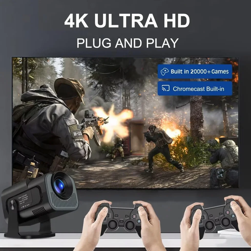Projektor do gier HiFi 2 w 1, profesjonalny chip, projektor Android z 2 kontrolerami bezprzewodowymi 20 000
