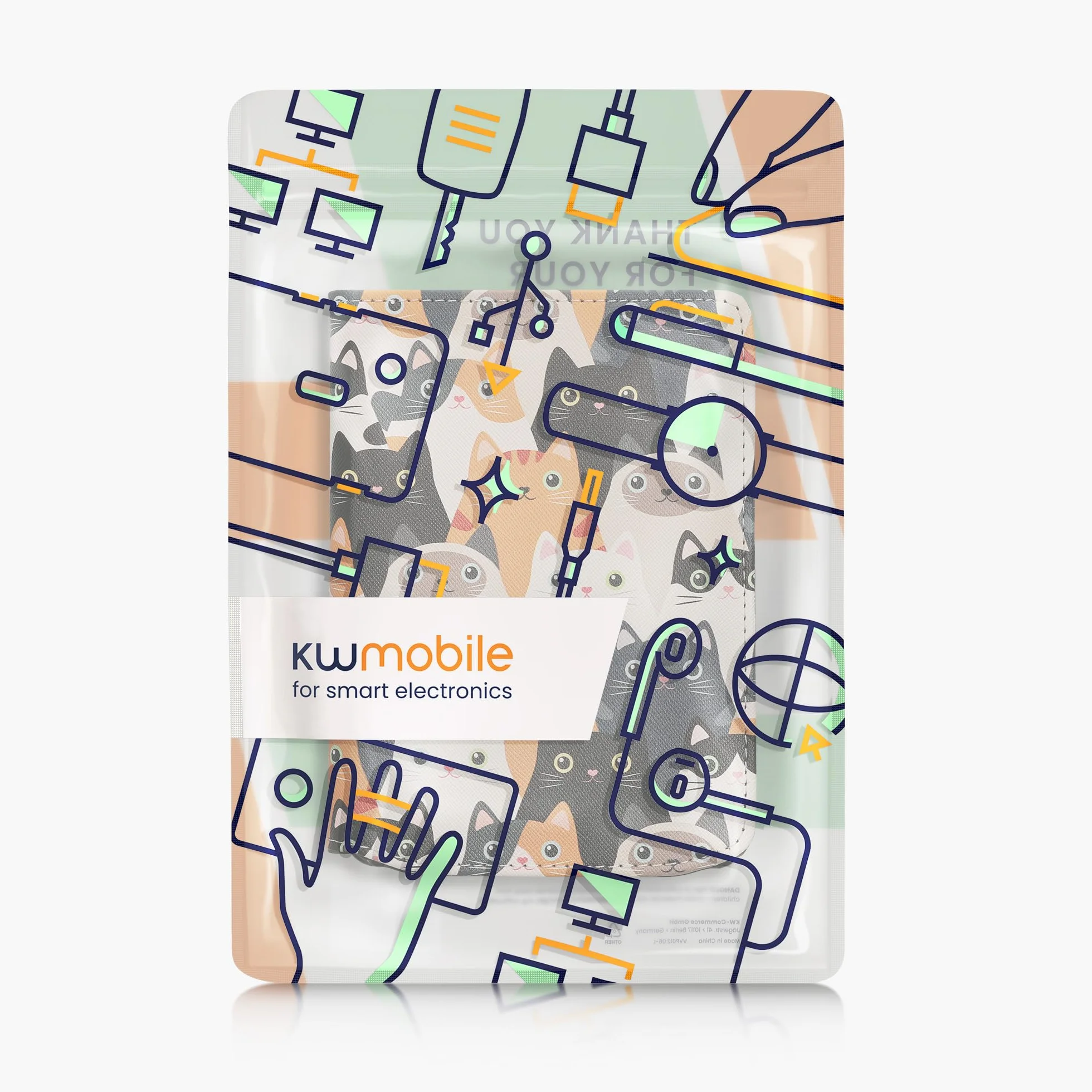kwmobile Etui Kompatybilne z Pocketbook Verse/Verse Pro/Verse Color/Vivlio Light/Light HD - Etui PU z paskiem - Koty Pomarańczowe/Czarne/Białe