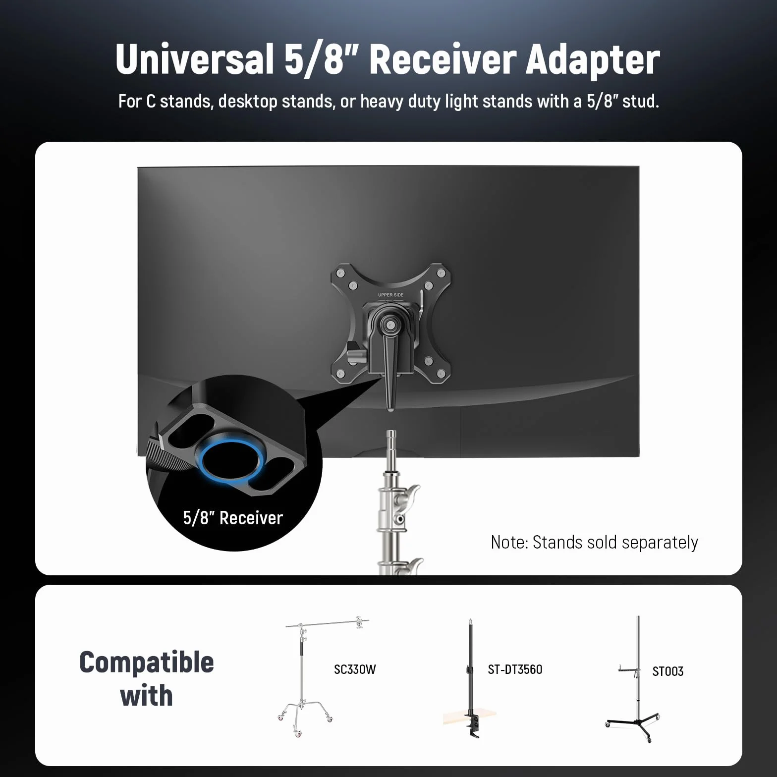 NEEWER Adapter do montażu monitora VESA z szybkozłączką typu Arca, obrotowa głowica kulowa 360°, śruba M4 i adapter stojaka odbiornika 5/8 cala do ekranu telewizora, monitora polowego, stojaka C