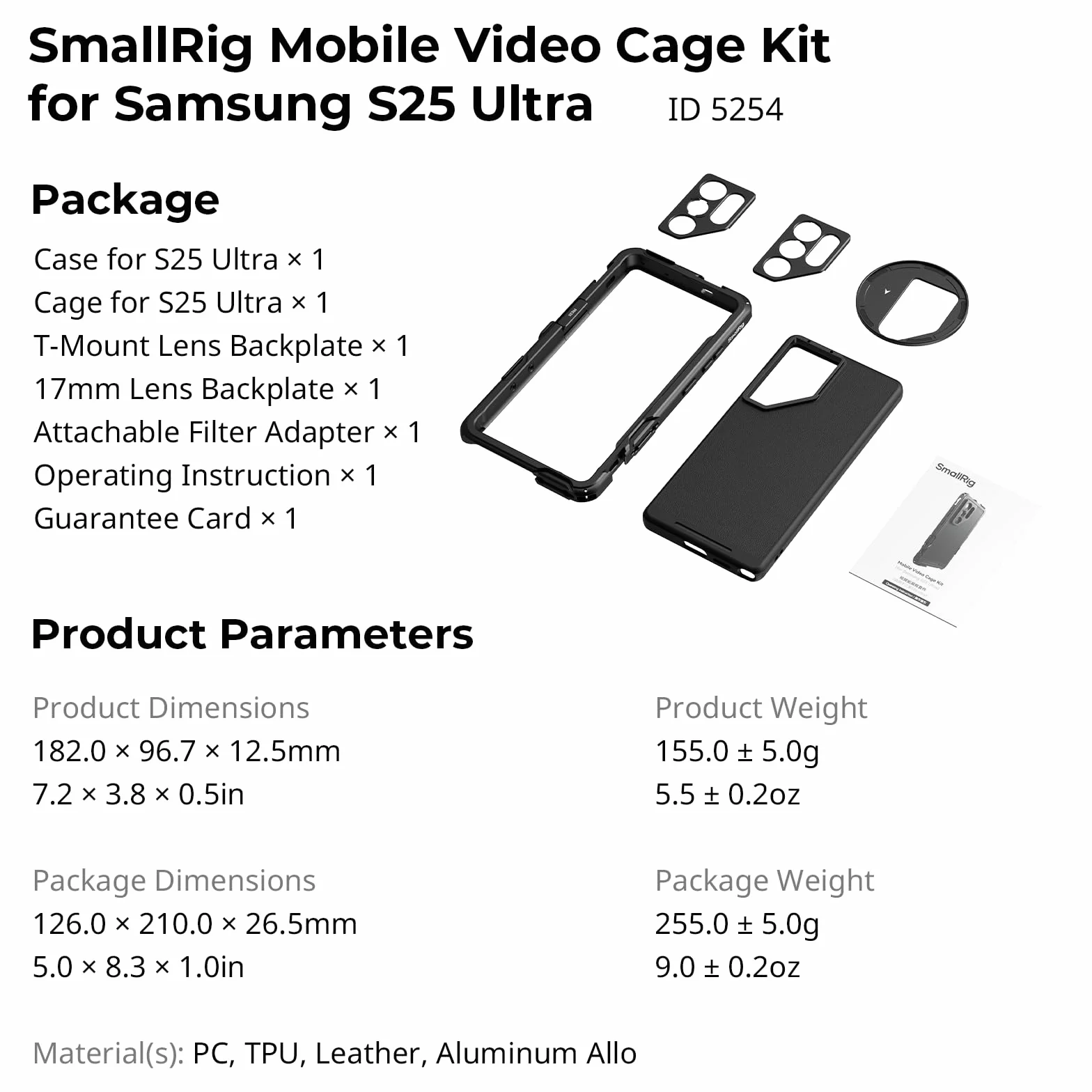 Zestaw SmallRig S25 Ultra Cage do klatki aluminiowej Samsung z adapterem filtra magnetycznego 67 mm, konstrukcja szybkiego zwalniania, zestaw wideo do wideoblogowania i transmisji na żywo -5254