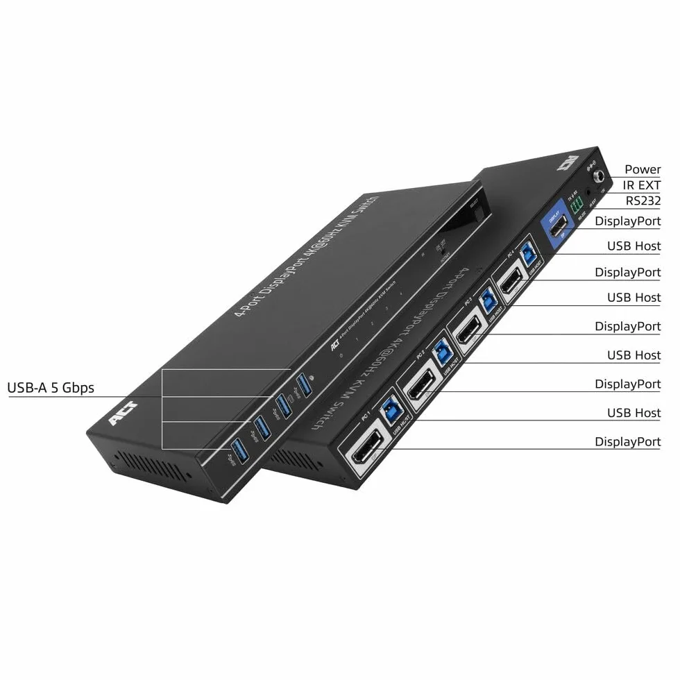 ACT 4-portowy DisplayPort 4K 60Hz MST/SST przełącznik KVM AC7934