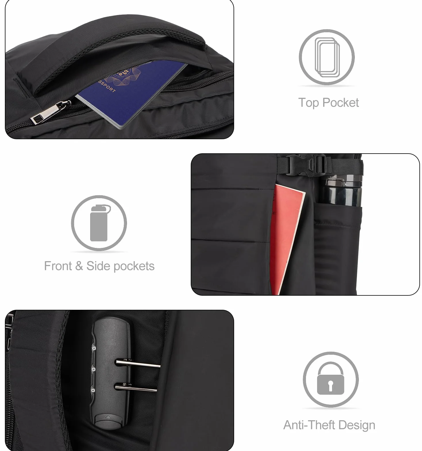 Tzowla 40L Plecak Podróżny na Laptopa dla Mężczyzn i Kobiet Podręczny Lot Zatwierdzony,Plecak Wodoodporny Antykradzieżowy z Portem USB,Biznesowy Codzienny Plecak na Komputer 17,3 Cala-Czarny