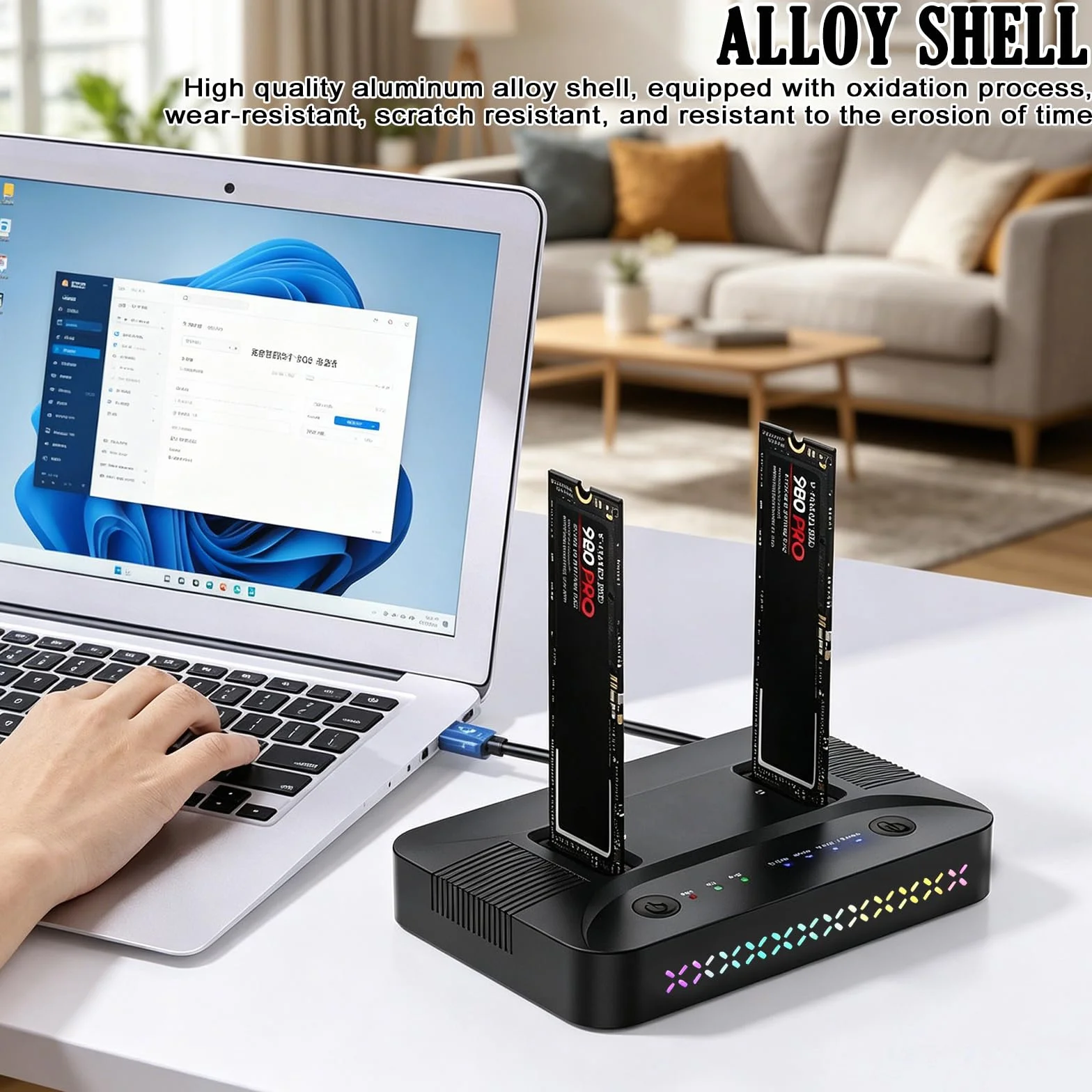 M.2 NVMe SATA SSD Clone Dock, USB 3.2 Gen 2 x 2 20 Gbps Dual Bay M2 NVMe SSD obudowa Docking Station Reader Duplicator z klonowaniem offline dyski twarde, stacja dokująca Clone Station do 2230/2242