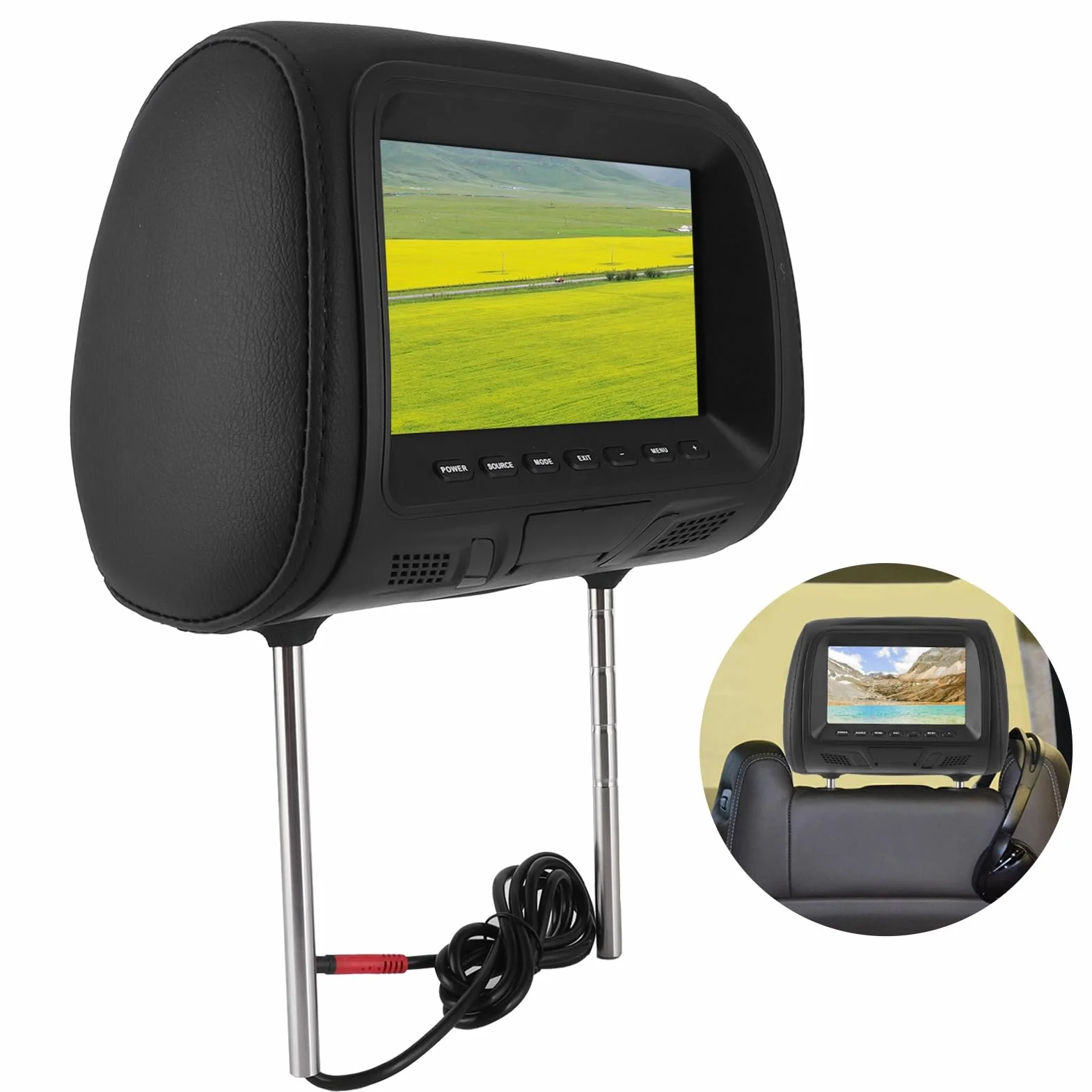Tbest Oparcie Siedzenia Samochodowego Odtwarzacz Multimedialny MP5 Monitor 7-calowy Wyświetlacz LCD w Zagłówku Obsługuje Wzmacniacz USB do Rozrywki z Tyłu