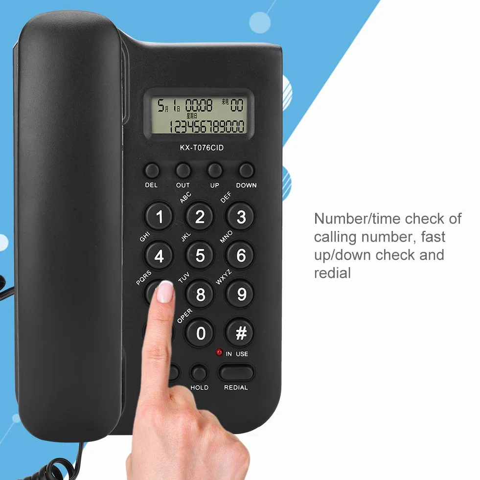 Telefon stacjonarny, telefon domowy, hotel, telefon przewodowy, biurko, ściana, biuro, telefon stacjonarny, podwójny system FSK/DTMF (czarny)
