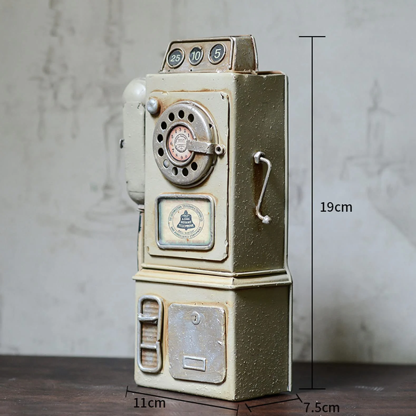 Retro telefon naścienny, antyczny metalowy telefon z obrotową tarczą do domu, biura, kawiarni, baru, figurka