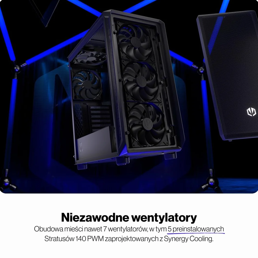ENDORFY Arx 500 Air Obudowa PC ATX z Hartowanym Szkłem | 5x Stratus 140 PWM, Mesh Front i Top, USB C, Obsługa Chłodnic 360 mm, GPU do 350 mm, Czarna