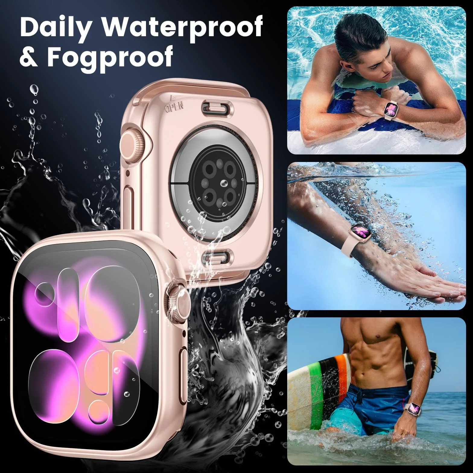 [2 w 1] Wodoodporne etui do Apple Watch Series 10 46 mm osłona ekranu, 360 ochronna osłona PC ze szkła hartowanego, przedni i tylny zderzak do iWatch 6/SE/5/4 Pyłoszczelna ochrona przed