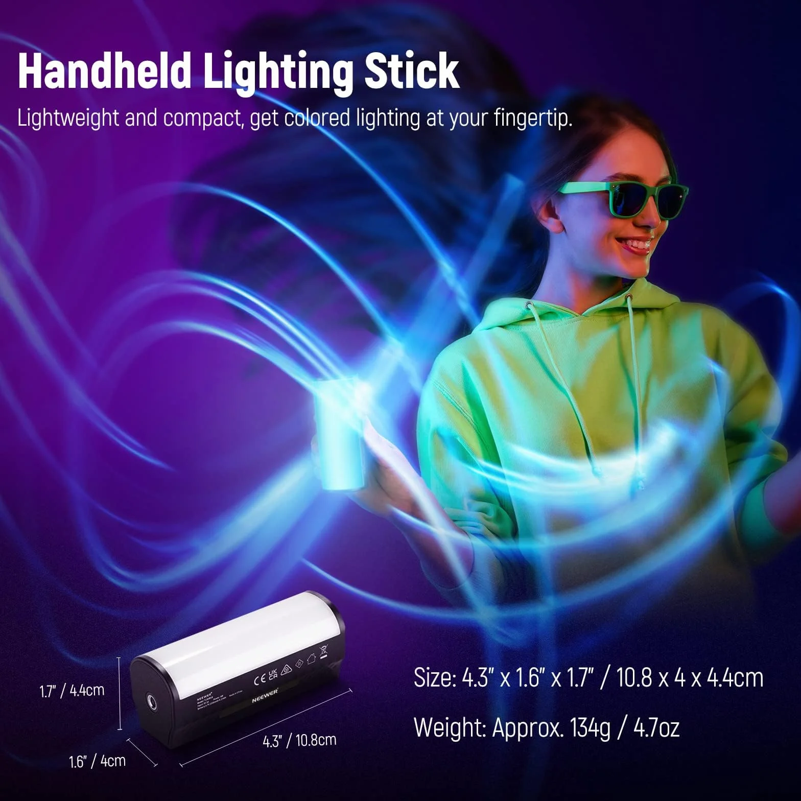 NEEWER Przenośny uchwyt magnetyczny, mini kij LED RGB 360° z akumulatorem 2500 mAh, możliwość ściemniania 2500-8500 K, lampa rurowa do fotografii, TikTok, Youtube, Vlog, TL96RGB, 2 opakowania