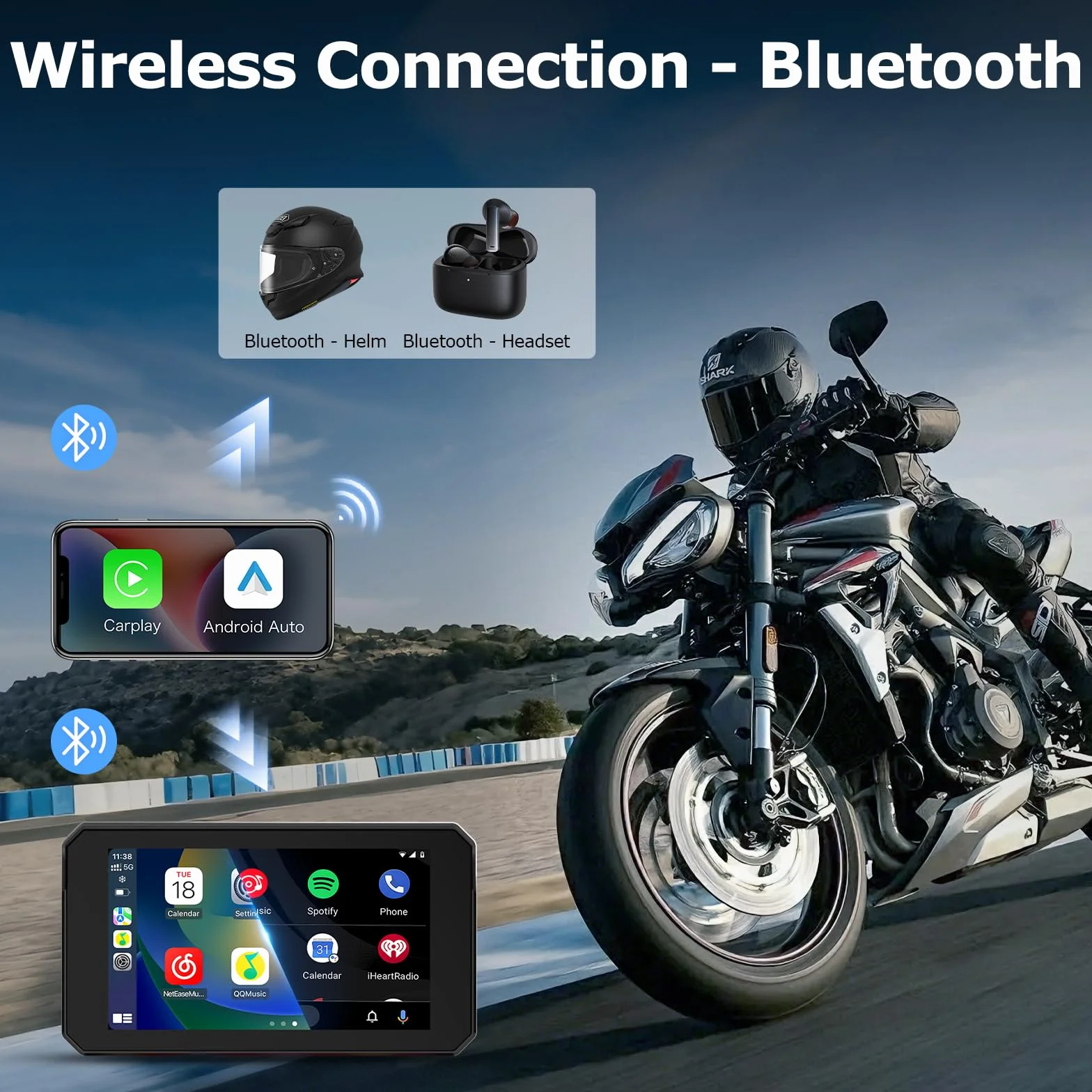 5-calowy motocykl Carplay Android Auto Display GPS Siri/GOO-gle Assistant | Obsługa Bluetooth IP67 Full Body Waterproof Motocyklowe urządzenia nawigacyjne