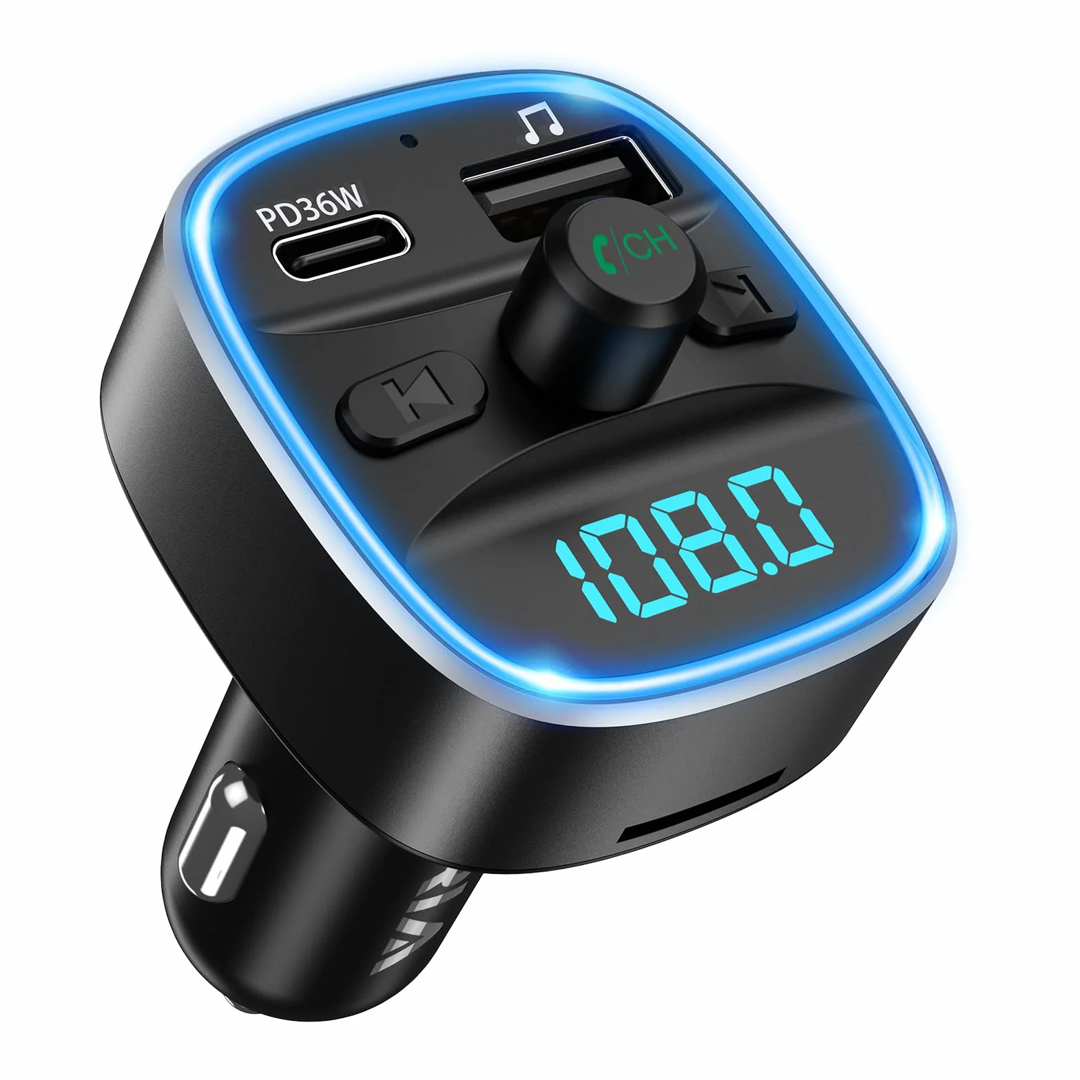 ORIA Nadajnik FM Bluetooth 5.3, adapter samochodowy z szybkim ładowaniem PD 36W, LED, zestaw głośnomówiący, TF, USB