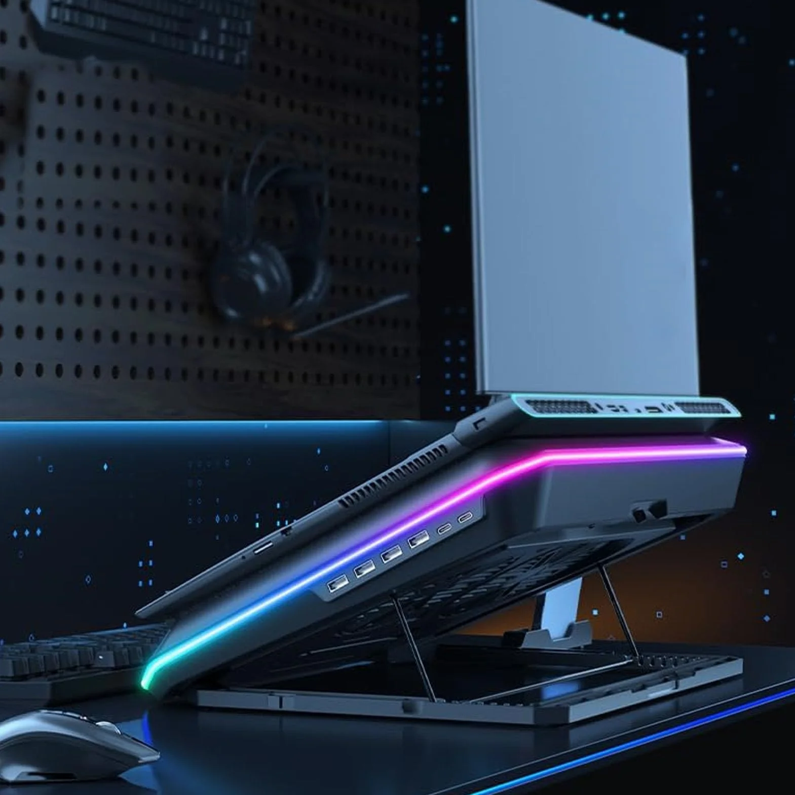 Generic Szybka Podkładka Chłodząca do Laptopa RGB z Podwójnymi Wentylatorami Chłodnica 15,6–19 Cali dla Graczy i Pracowników Biurowych Konstrukcja ABS