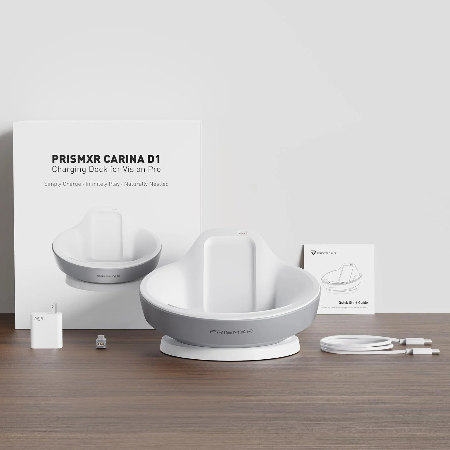 PRISMXR Stacja ładująca do Vision Pro 65 W Fast Charge z ładowarką USB-C i kablem, stacja ładująca VR Vision Pro (Carina D1)