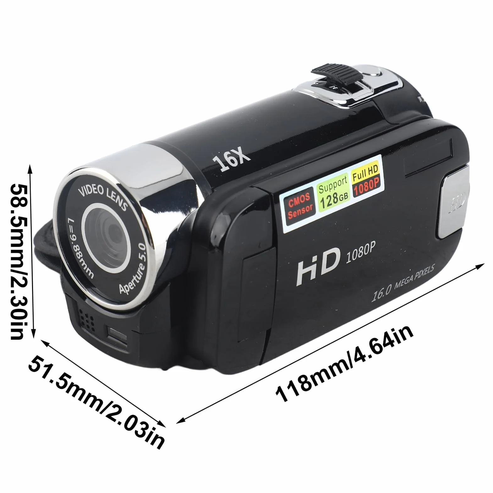 T opiky Cyfrowa kamera wideo HD, przenośny rejestrator kamery Vlog 1080P 2,4 cala 270 stopni obrotowy ekran LCD 4 x cyfrowy zoom kamera DV obsługuje selfie i ciągłe fotografowanie (czarny)