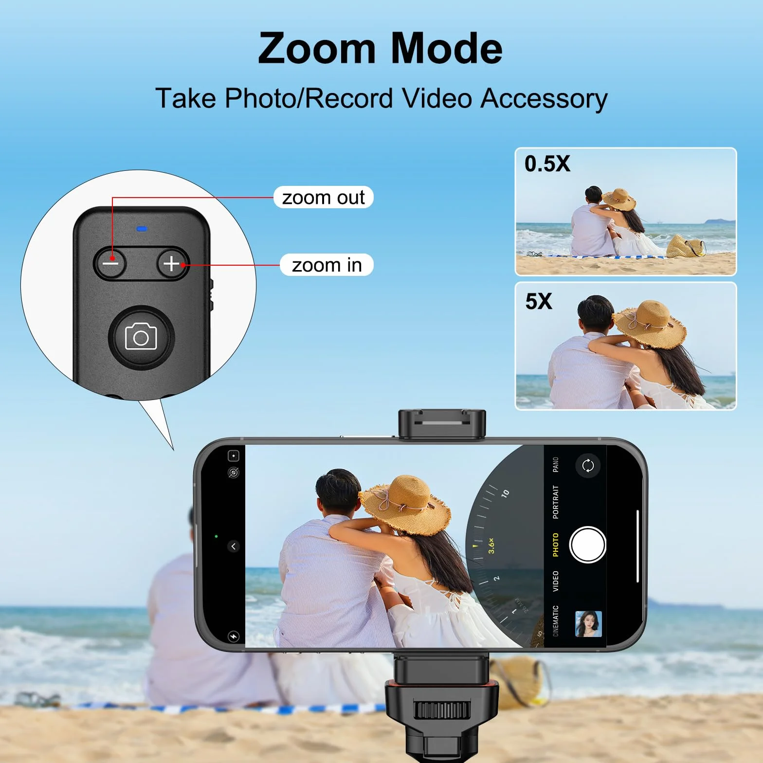 Newmowa Pilot Bluetooth do zdjęć z zoomem dla iPhone (NIE dla iOS 26) | Nagrywanie Wideo/Robienie zdjęć/Przełączanie Kamer akumulatorowy,ładowalny Przenośny Pilot Migawki do Selfie Vlog Podróży