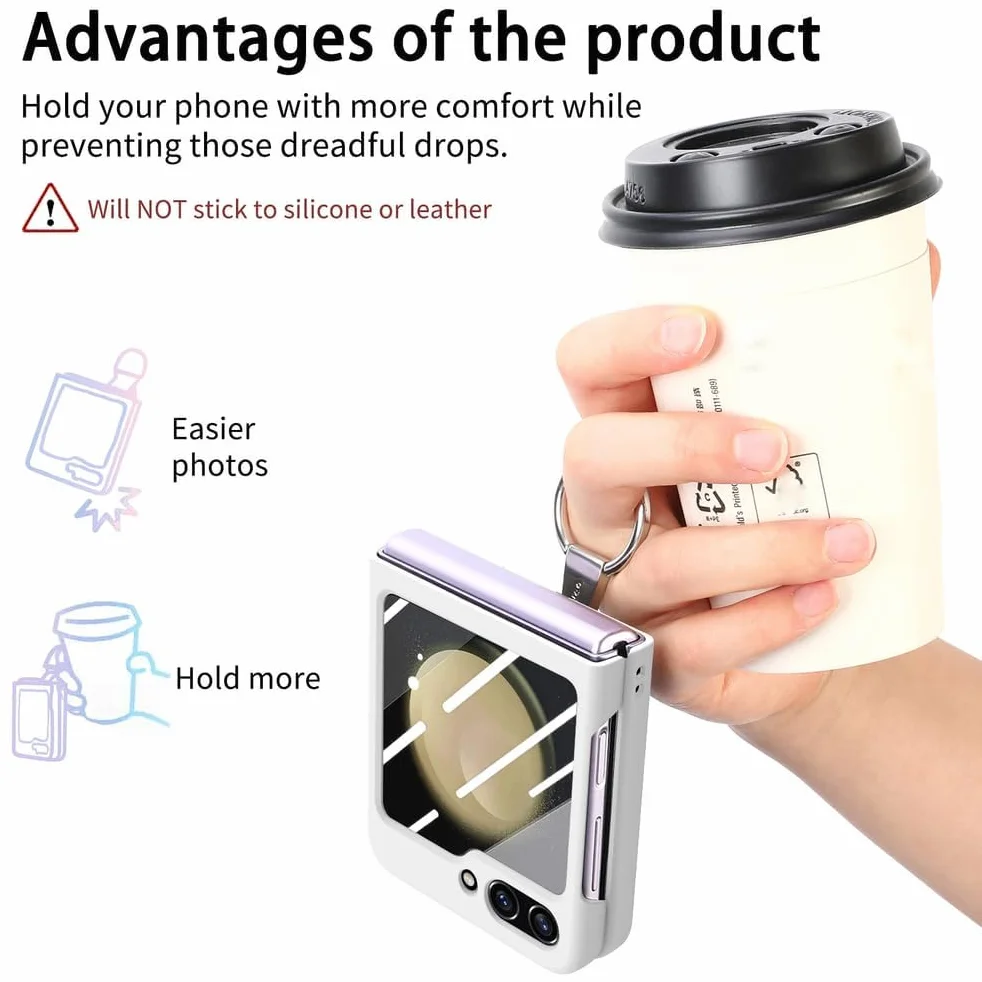 Odporne na wstrząsy etui do Samsung Galaxy Z Flip 7, osłona ekranu ze szkła hartowanego, etui na telefon z metalowym uchwytem pierścieniowym, stojak, smukłe, twarde etui z PC, fioletowe