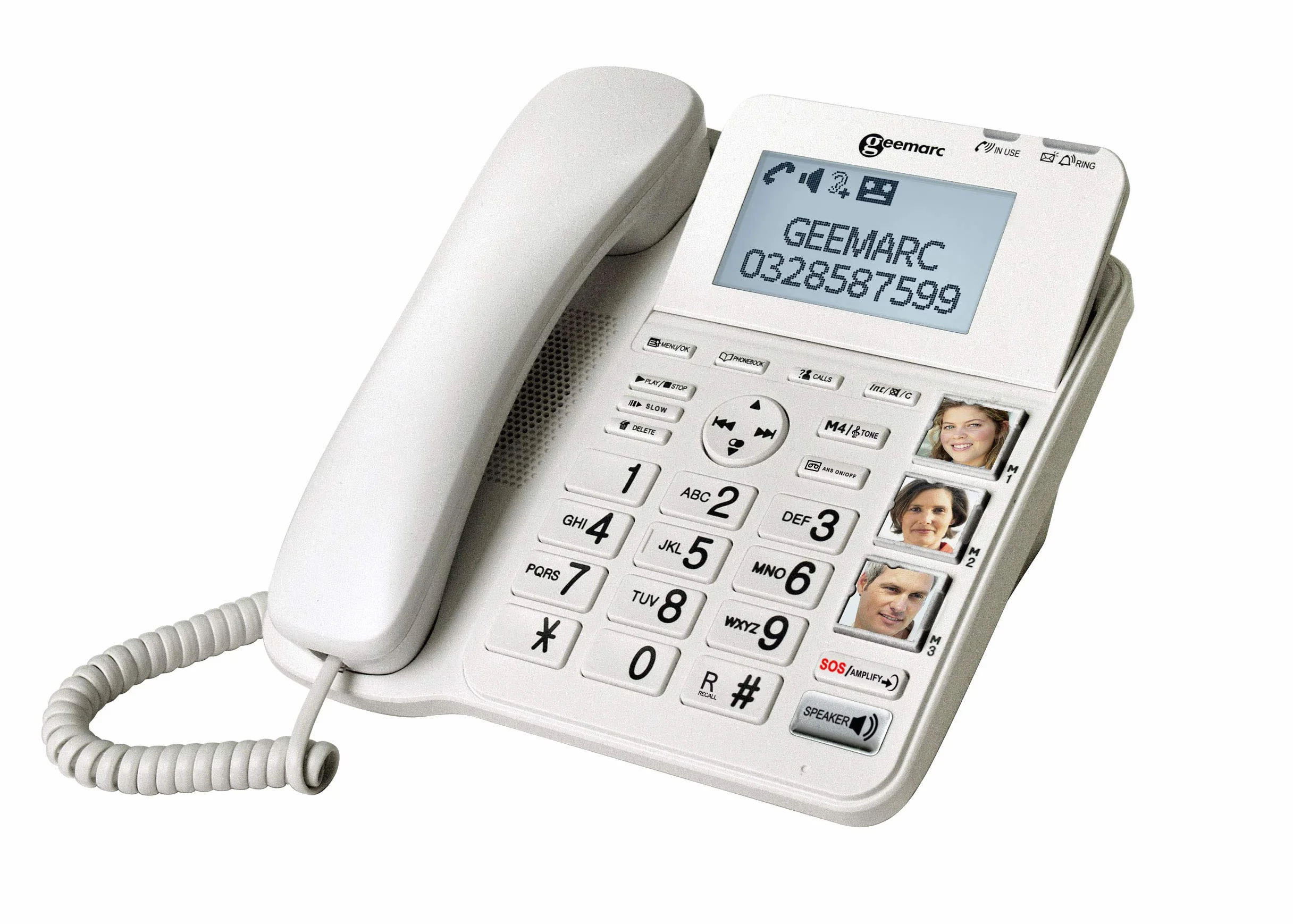 Geemarc Amplidect 595 Combi – wzmocniony telefon przewodowy i dodatkowa słuchawka z automatyczną sekretarką i funkcją SOS dla seniorów – średni do ciężkiego ubytku słuchu – wersja DE