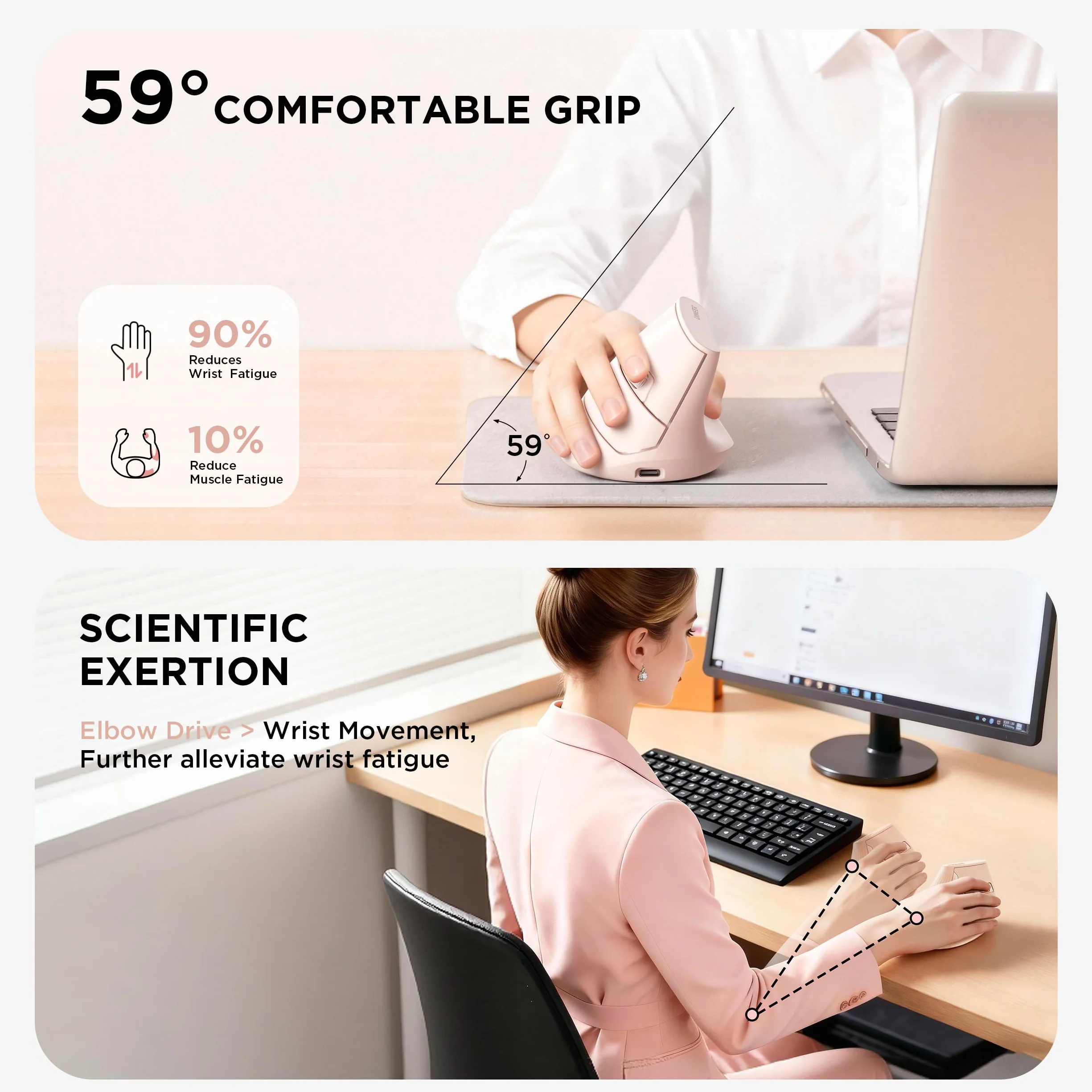 Uineer Pionowa ergonomiczna mysz, bezprzewodowa mysz Bluetooth, 3 urządzenia, cicha | Przełączanie między 3 urządzeniami; boczne kółko przewijania obsługuje poziomą nawigację dokumentów i arkuszy kalkulacyjnych.