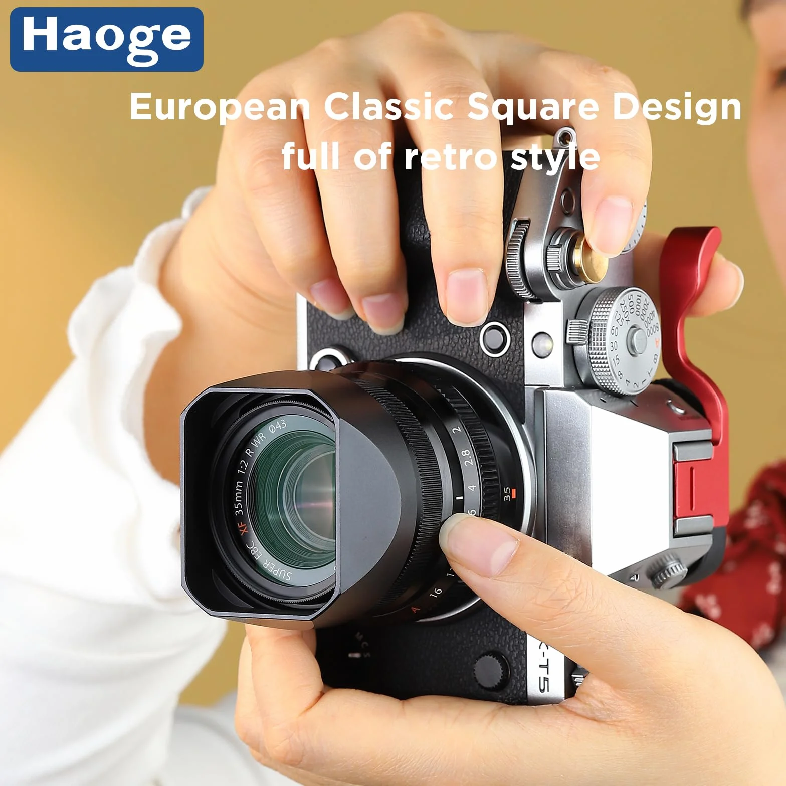 Haoge Osłona obiektywu Bajonet Metalowa Kwadratowa dla Fujifilm XF35mmF2 R WR, Fuji XF23mmF2 R WR XC 35mm F2, Fuji 35mm F2 Osłona, 23mm F2 Osłona obiektywu, (z metalową przednią pokrywą), Zastępuje