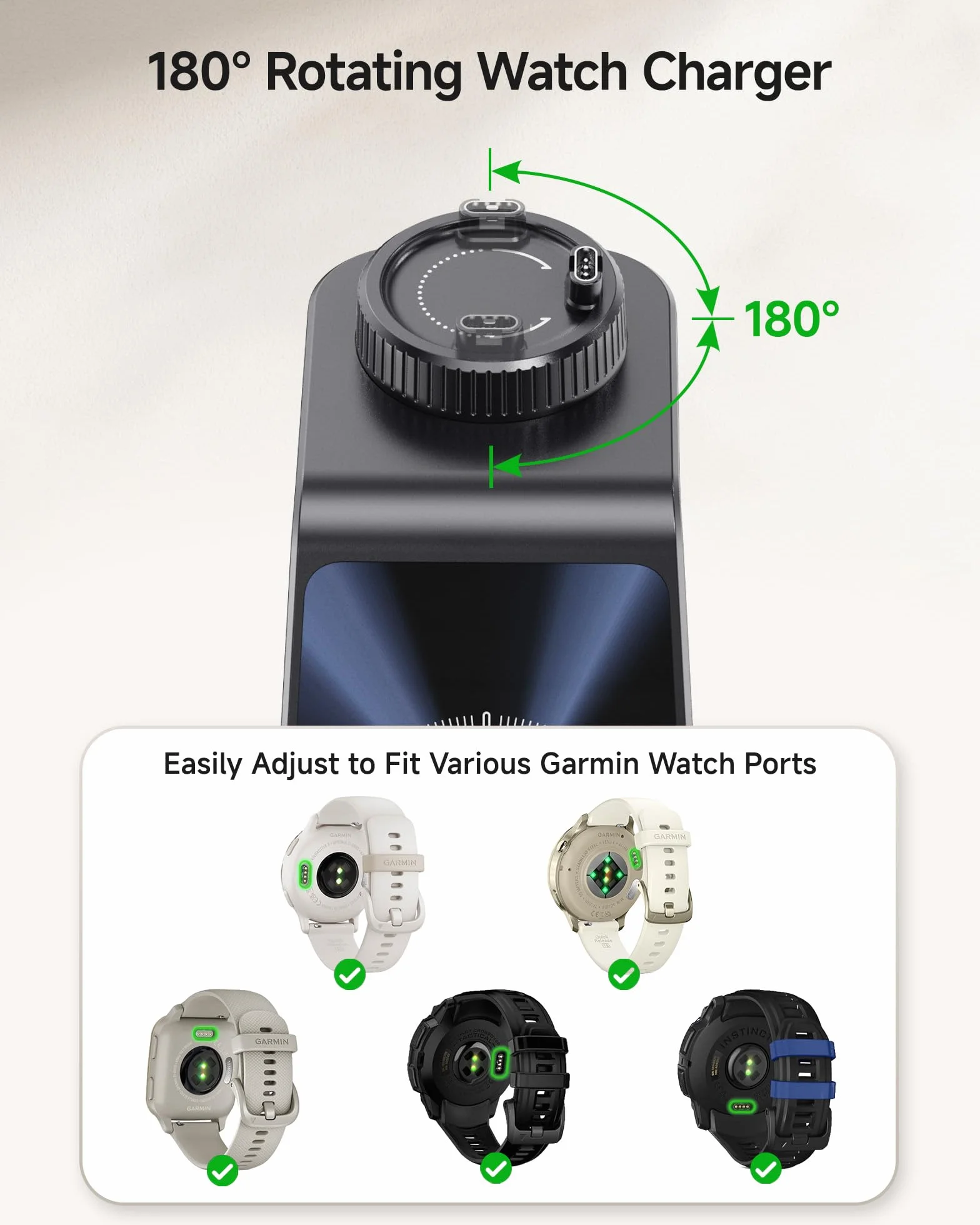 3 W 1 Bezprzewodowa Stacja Ładowania do Zegarek Garmin Vivoactive/Venu/Forerunner/Instinct/Fenix/Epix 2, Stojak Ładowania dla Samsung S25/S24, dla iPhone Air/17/16/AirPods (Bez Adaptera)