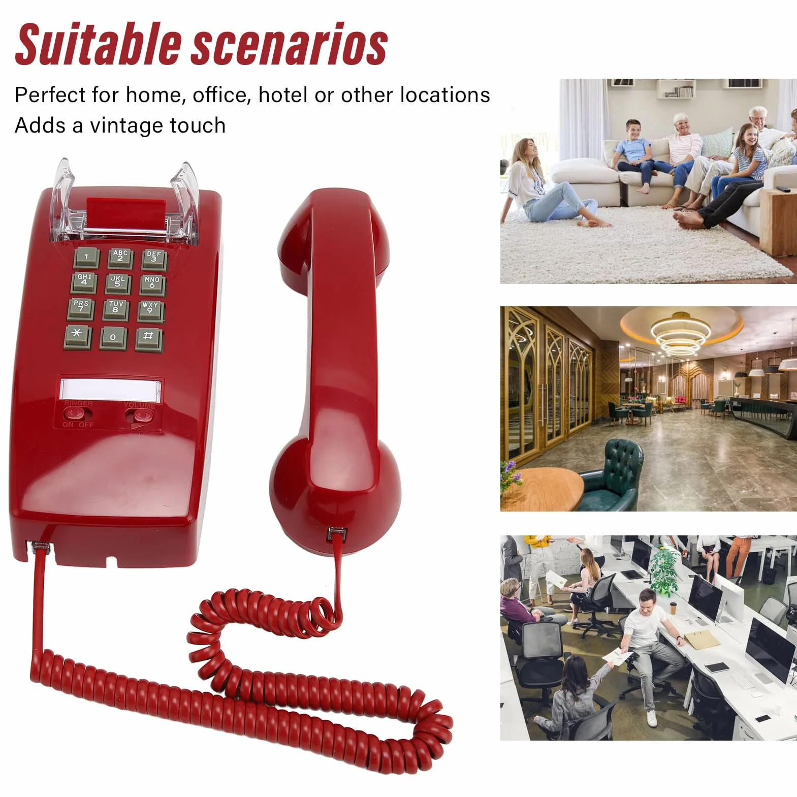 KIMISS Telefon ścienny w Stylu Retro w Starym Stylu – Wodoodporny Telefon Przewodowy z regulacją Głośności w Słuchawce, Klasyczna Konstrukcja do Montażu na ścianie do Użytku w Domu, Biurze i Hotelu
