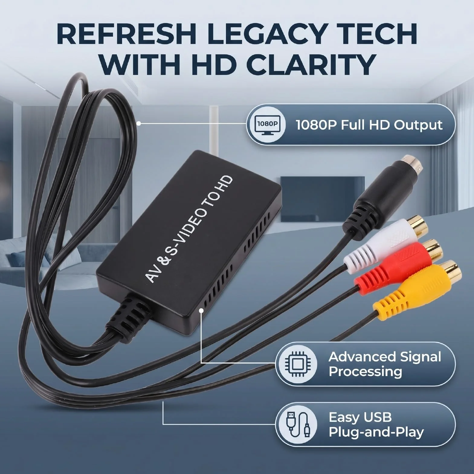 Sxhlseller Konwerter S Video AV na HD 1080P 60 Hz Wyjście AV na Adapter HDMI z funkcją Plug Play Zasilanie USB do Monitora HDTV Stara Konsola do Gier Odtwarzacz DVD