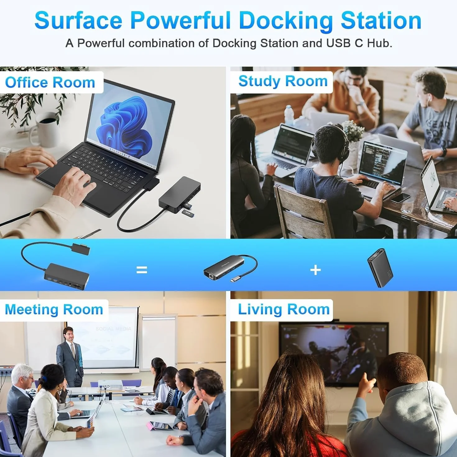 Stacja dokująca 11 w 1 do Surface Pro, Microsoft Surface Dock z dwoma ekranami, 4K 60 Hz HDMI+VGA, czytnik kart MS do Microsoft Surface Pro 11/10/9/8/X/7/6/5/4, Surface Laptop Go/7/6/5/4/3/2/1 Su