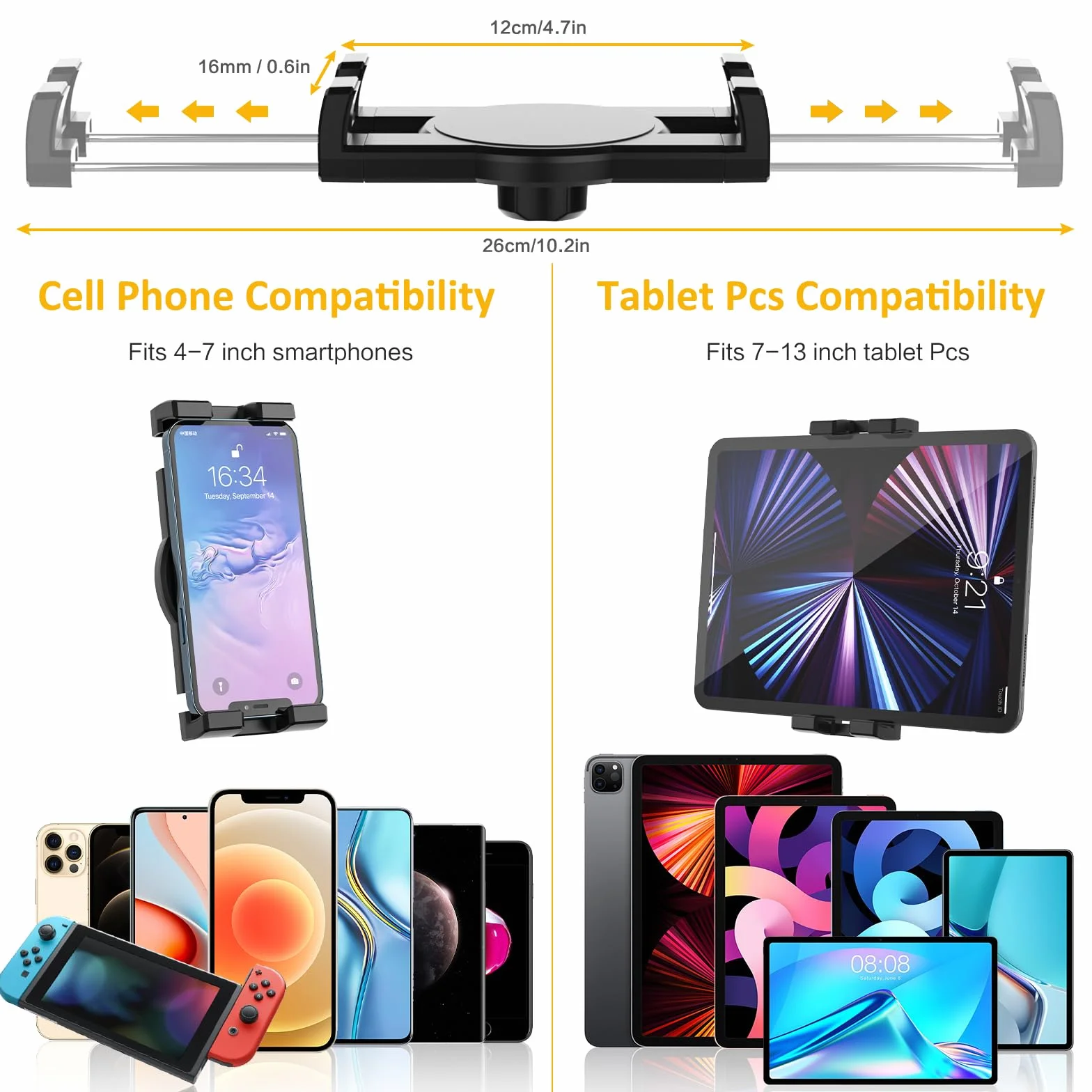 Oilcan Uchwyt na tablet samochodowy z aluminiowym ramieniem i dużą przyssawką, uchwyt samochodowy na przednią szybę deski rozdzielczej do ciężarówki, kompatybilny z iPad Pro Air Mini/Galaxy Tab/Fire