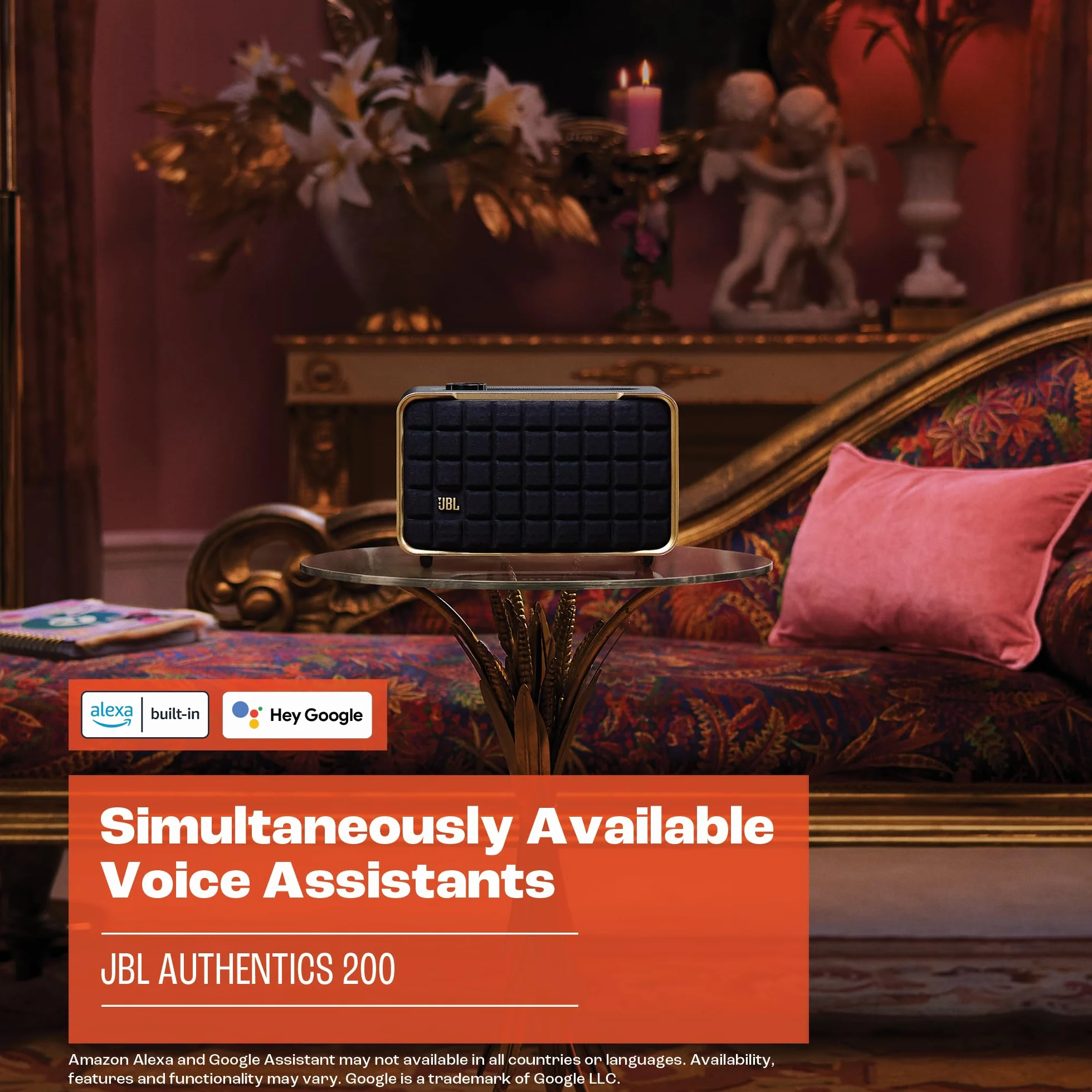 JBL Authentics 200, Inteligentny Głośnik Domowy z Wi-Fi, Bluetooth, Dźwiękiem Stereo i Mocnym Basem, Kompatybilny z Alexa i Google Home, w Stylu Retro