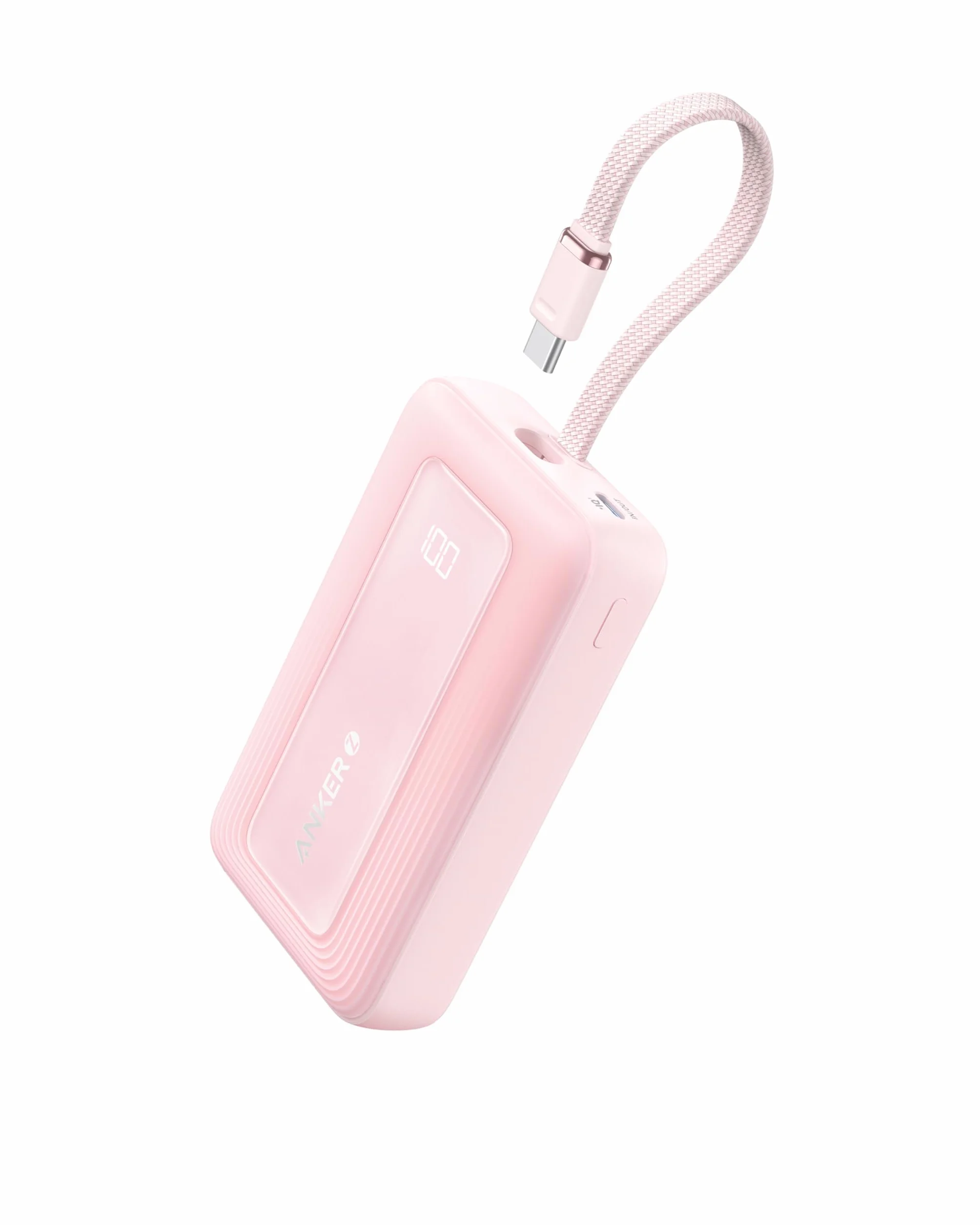 Powerbank Zolo firmy Anker, 20 000 mAh 30 W, szybka przenośna ładowarka z wbudowanym kablem USB-C, 1 USB-C, 1 USB-A, akumulator do iPhone'a 15/15 Pro/15 Pro Max/15 Plus, Galaxy i innych (różowy)