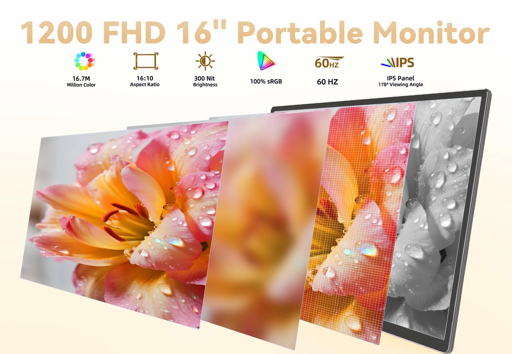 LOSC Przenośny monitor do laptopa 40.6 cm - 1200P FHD przedłużacz ekranu laptopa 16:10 IPS ekran zewnętrzny wyświetlacz ze stojakiem monitor podróżny do komputera Mac Phone konsola do gier