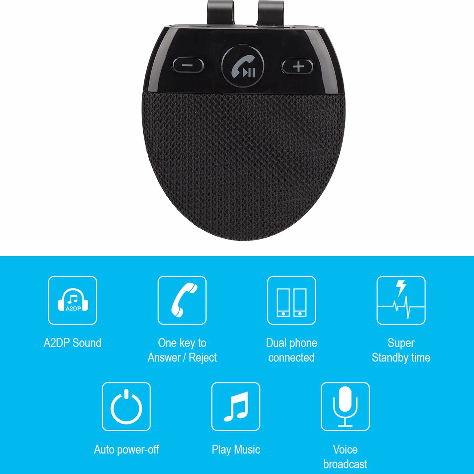 Samochodowy Zestaw Głośnomówiący Bluetooth, Osłona Przeciwsłoneczna Samochodu Bluetooth 5.0, Dźwięk Zwiastowania, Mikrofon Dookólny Mini Głośnik.