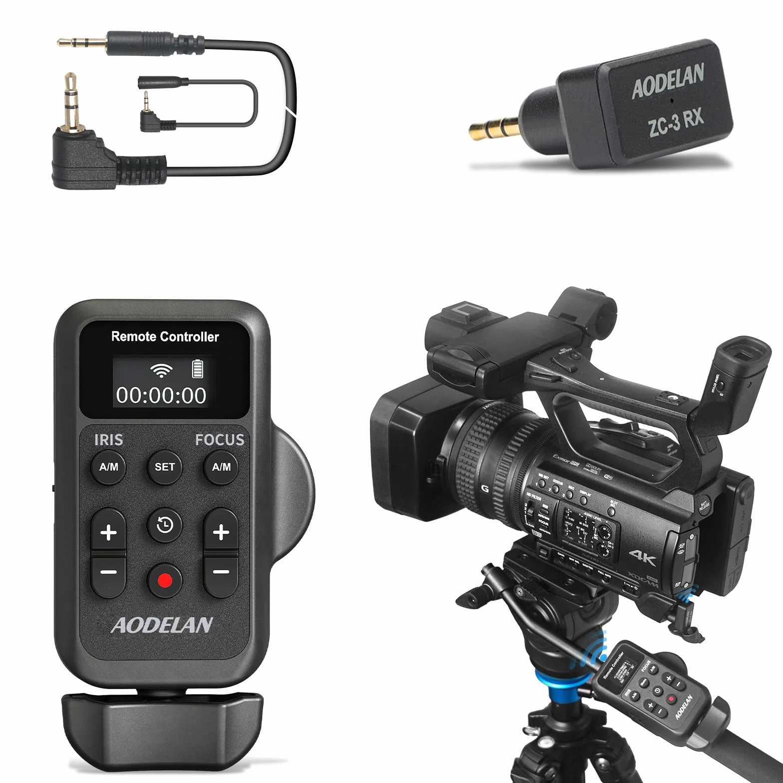 AODELAN Lanc kamera bezprzewodowy kontroler zoomu do nagrywania wideo Sony i Canon, pilot zdalnego sterowania z kablem jack 2,5 mm, Focus, IRIS do Canon Vixia HF G40, G50, G70, G60, XA11, XA50