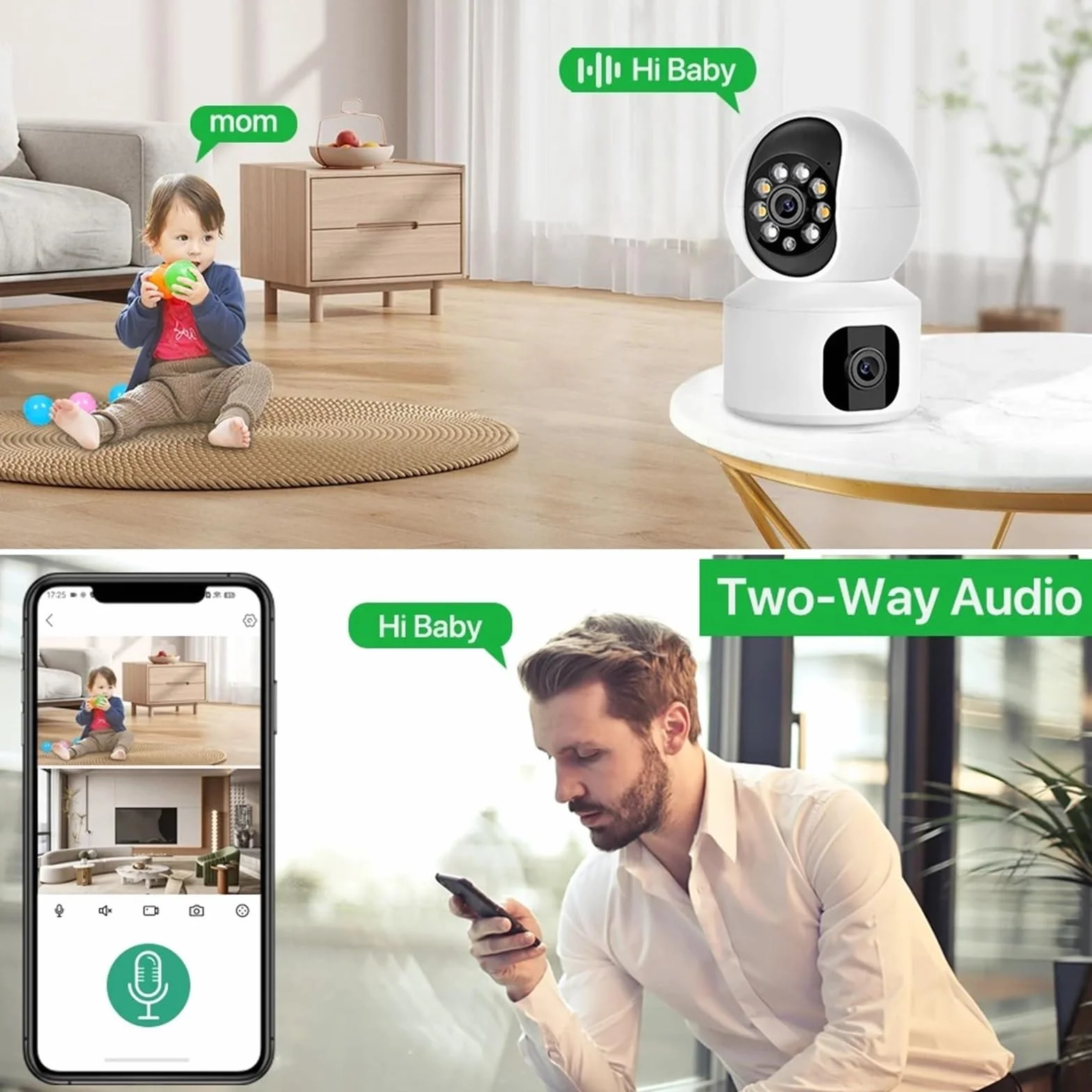 Kamery Monitoringu, 2K 4MP podwójny obiektyw kamera PTZ IP podwójny ekran kamera ochrony domu 3MP HD automatyczne śledzenie niania elektroniczna baby monitor nadzór wideo(3MP Add 64G)