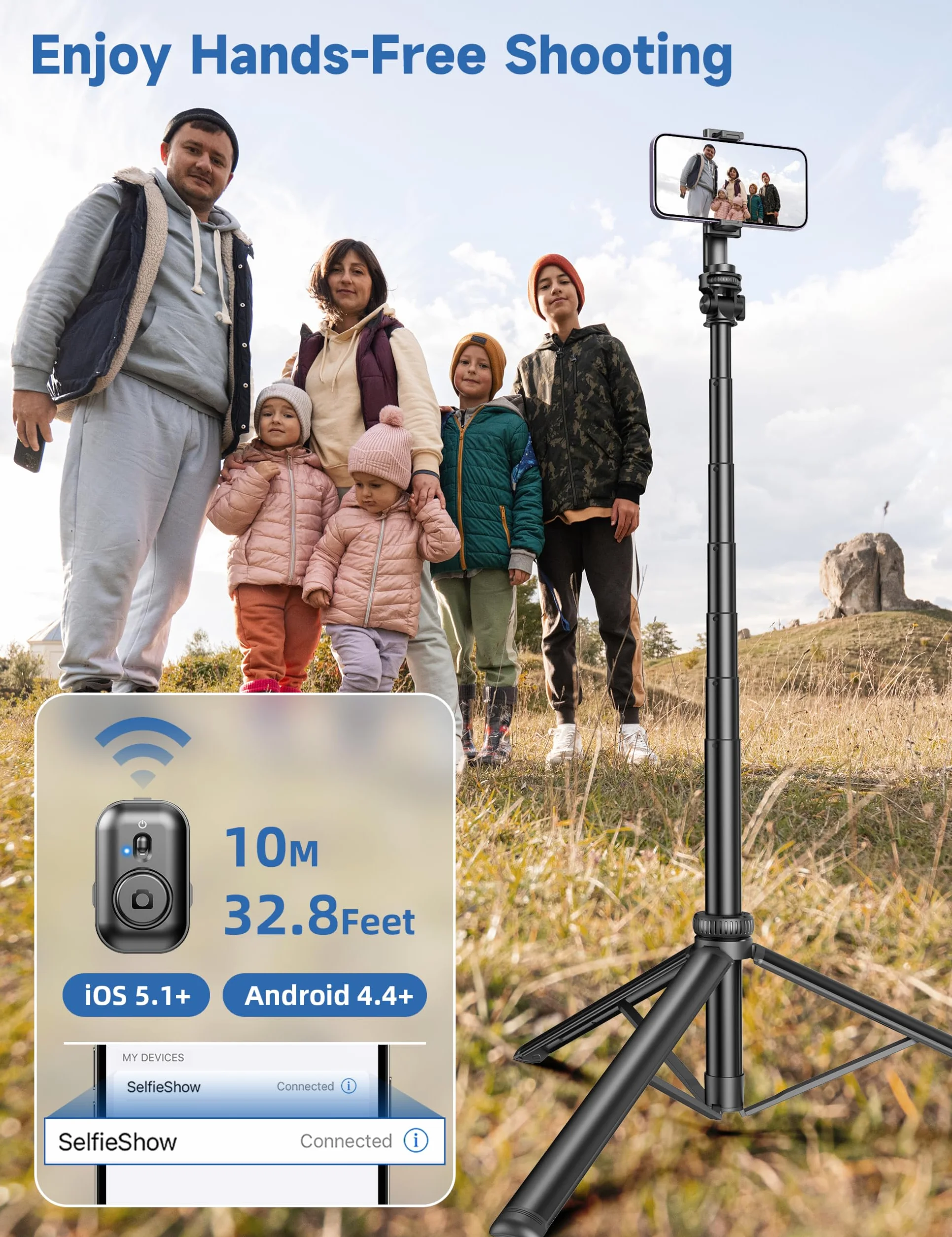 Statyw do telefonu komórkowego 190 cm, statyw selfie do smartfona, aluminiowe pręty, stabilny uchwyt statywowy do telefonu komórkowego z pilotem zdalnego zwalniania kompatybilny z iPhone'em/Galaxy