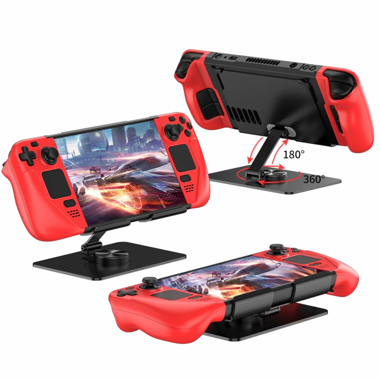 COQUE Etui na ręczną konsolę do gier na Steam Deck, metalowy składany stojak 2 w 1, do gier mobilnych Steam Deck-Red