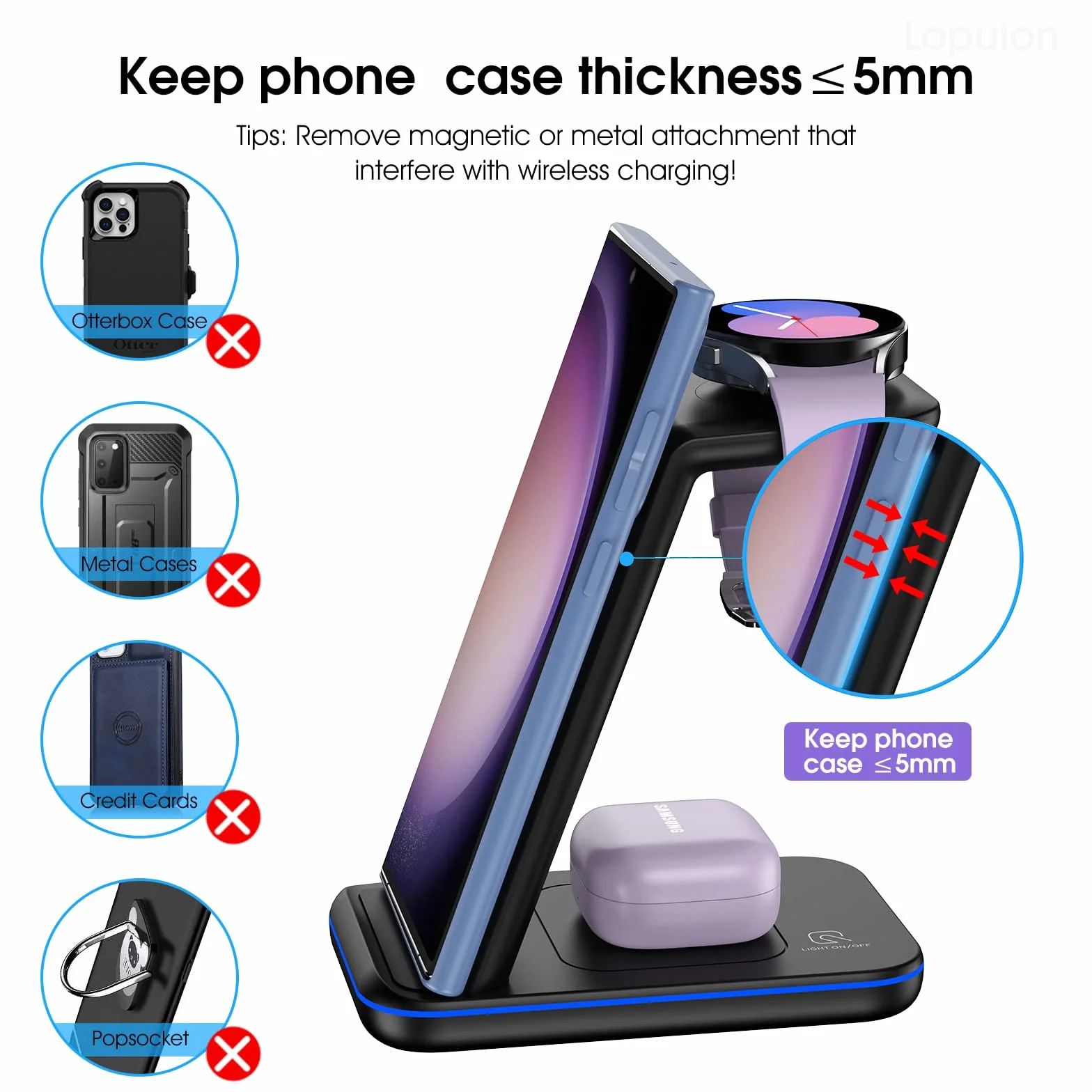 Bezprzewodowa stacja ładująca do Samsung Galaxy S24+/S23+/S22/S21/Z Flip 5/4 Fold 5/4 bezprzewodowa ładowarka do zegarka Samsung Watch6/5/Pro/4/Active