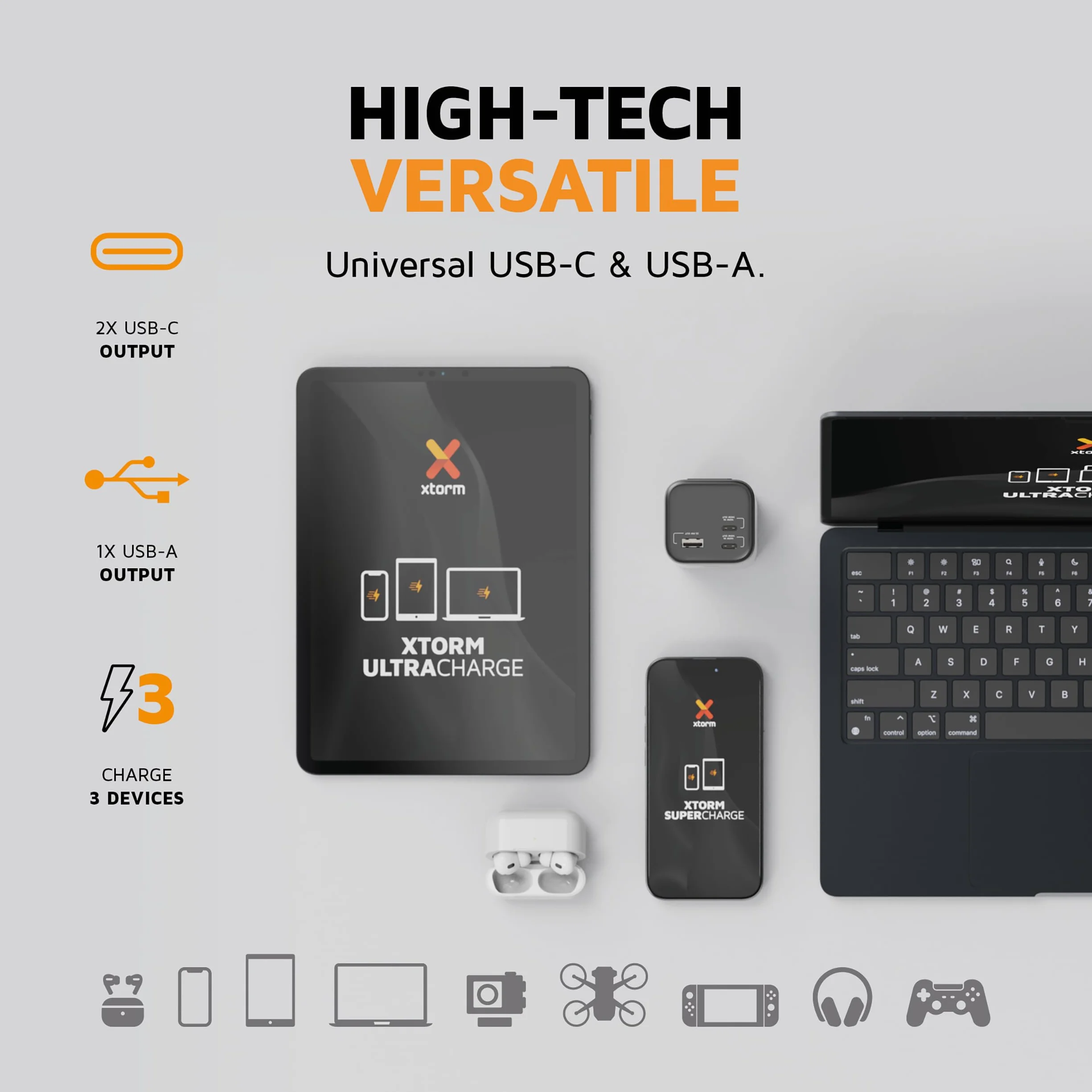 Xtorm Nova Ultra Zewnętrzna bateria 27600 mAh, lekka ultra cienka bateria zewnętrzna, przenośna ładowarka USB-C 140 W do laptopa, iPhone'a, Samsung Galaxy i Plus, szybkie ładowanie, 2 porty USB-C