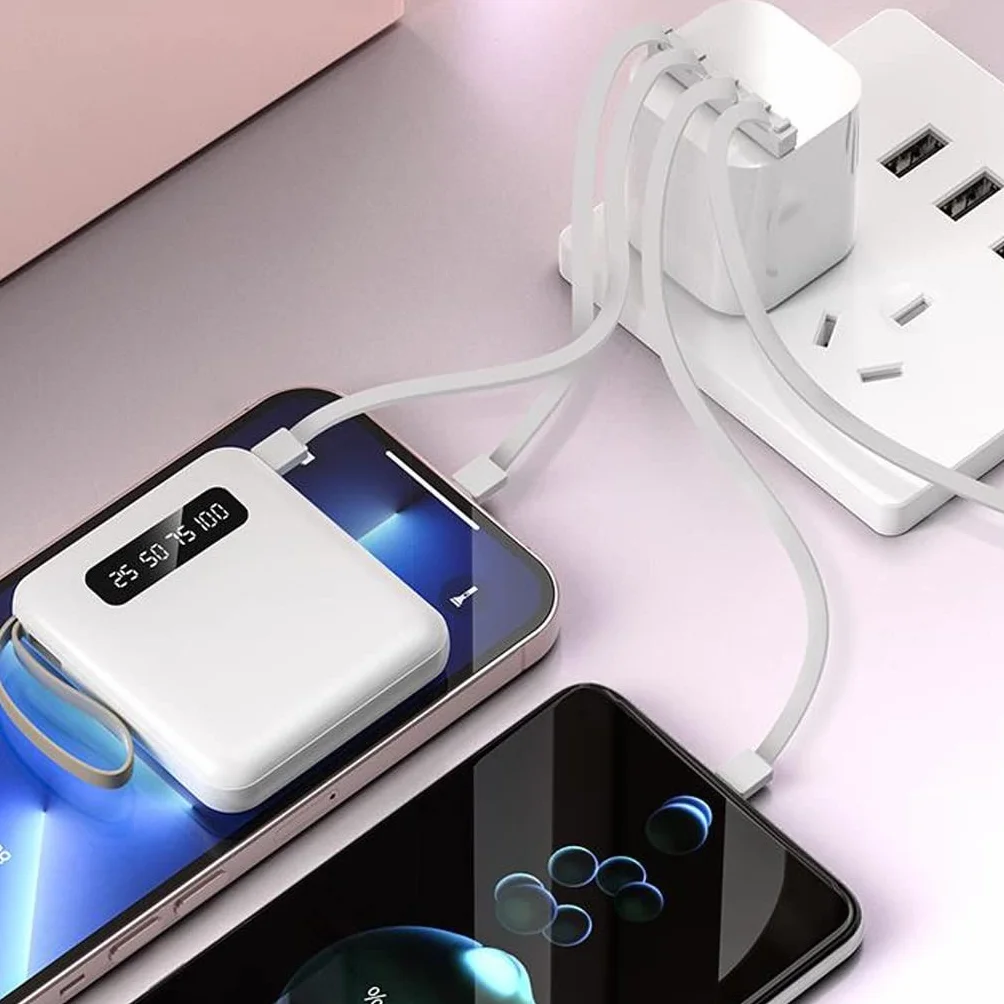 Mini 20000 MAh Duża pojemność jest dostarczana z czteroprzewodowym ładowaniem Skarbiec Przenośny power bank z szybkim ładowaniem (Color : White, Size : 20000mAh)