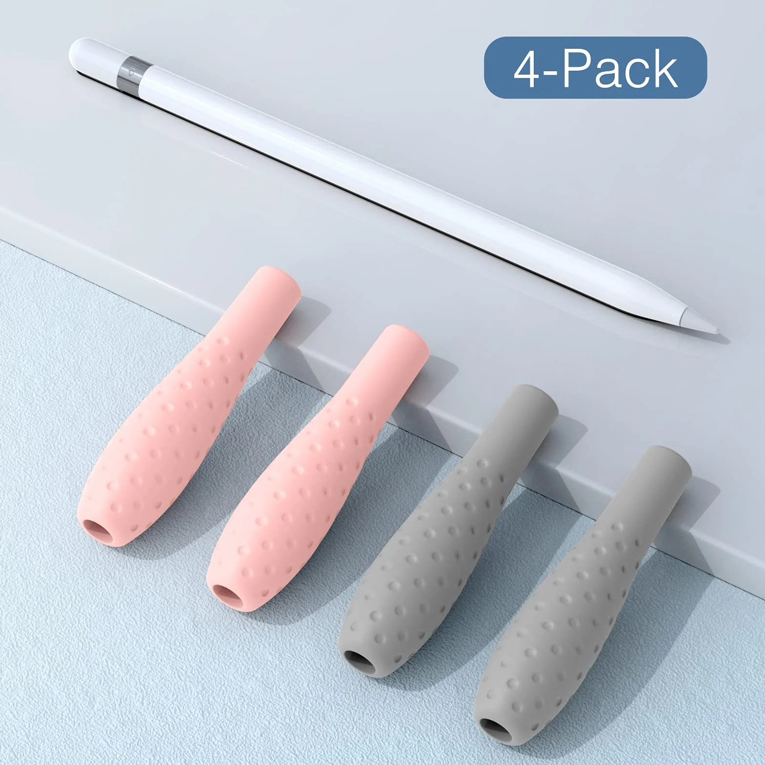 MoKo Silicone Grip Holder Ergo Protective Case for Apple Pencil 1st 2nd Generation, 4 Pack, Gray Pink