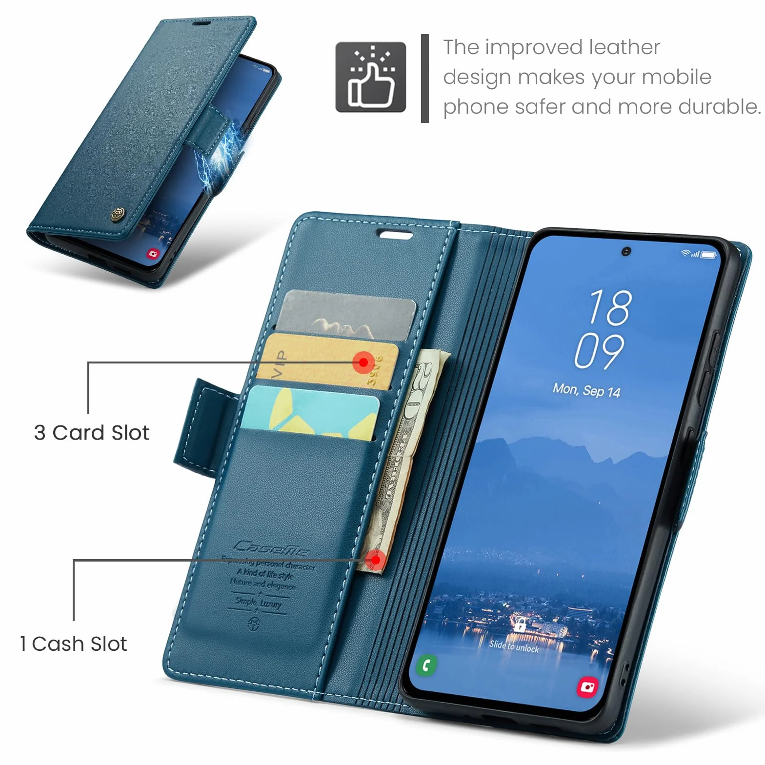 Etui do Samsung Galaxy S25 FE, wysokiej jakości skóra PU etui z klapką pokrowiec na telefon，ochrona RFID, z podpórką przegródkami na karty, odporne na wstrząsy Case, Niebieski