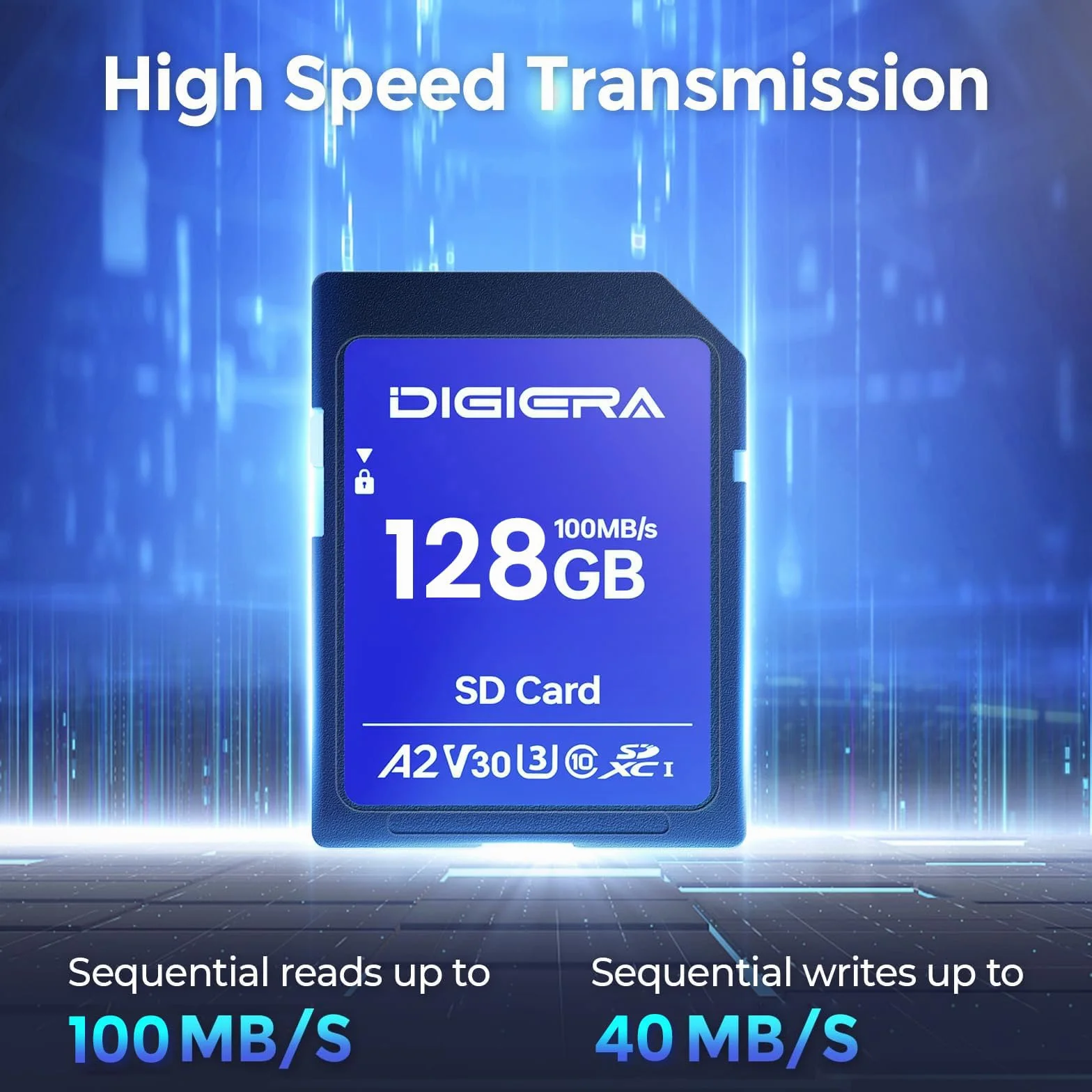 DIGIERA Karta pamięci 128 GB CS100 SDXC UHS-I – do 100 MB/s, C10, U3, V30, 4K UHD, karta SD do komputerów, aparatów cyfrowych, urządzeń kina domowego, systemy nawigacji samochodowej (2 sztuki)
